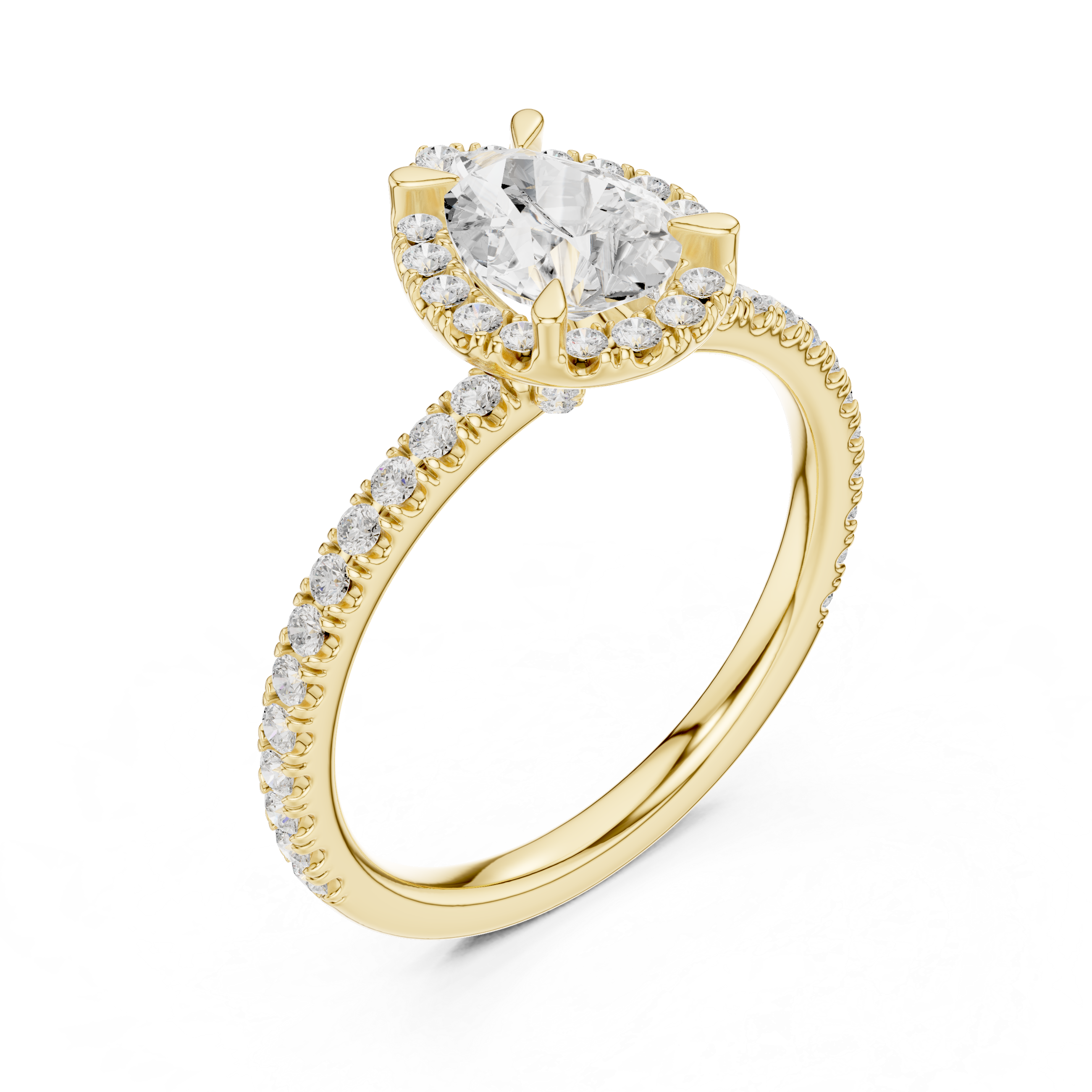 Pear Halo Engagement Ring with Pavé Diamond Band