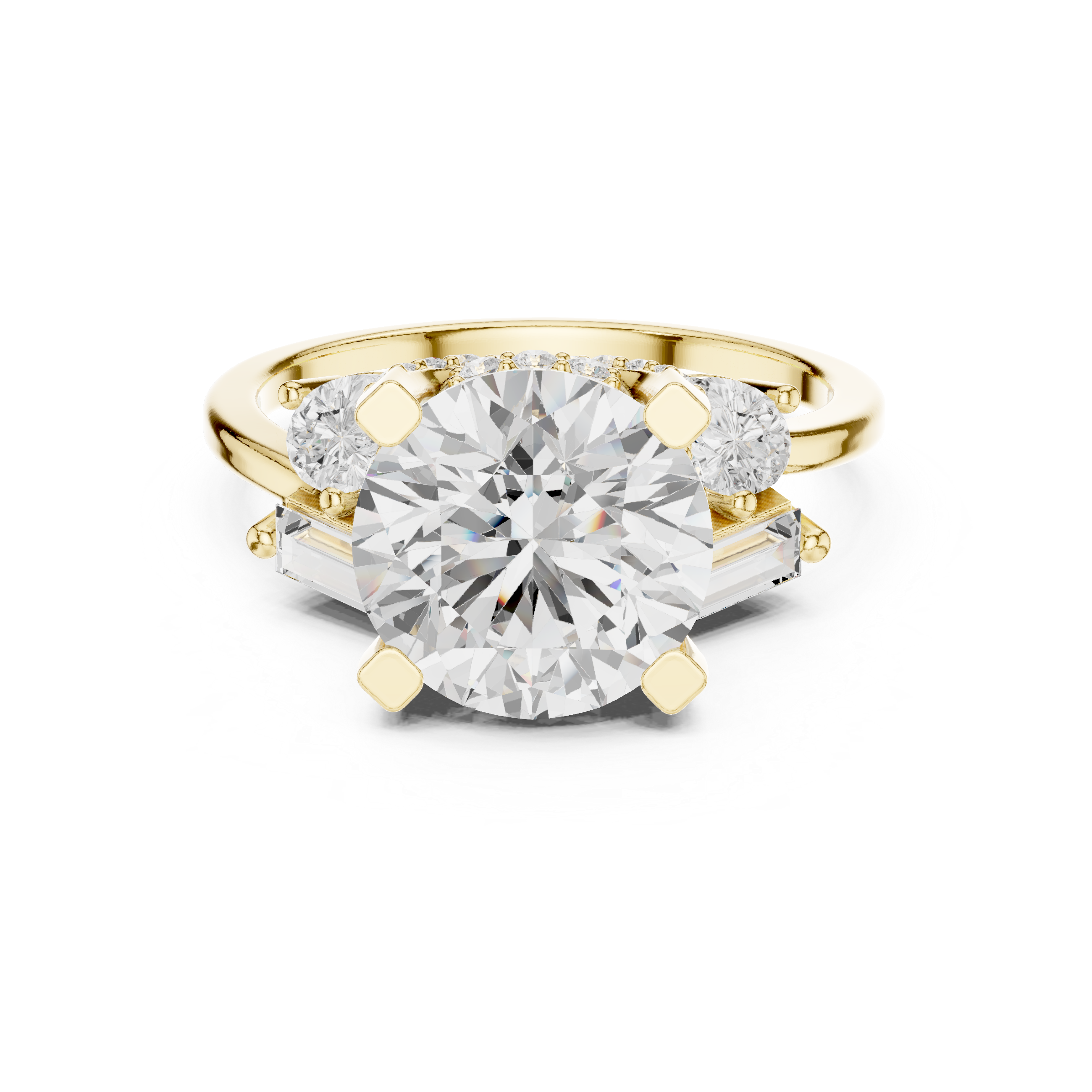 Round Diamond Engagement Ring with Pear & Baguette Side Stones