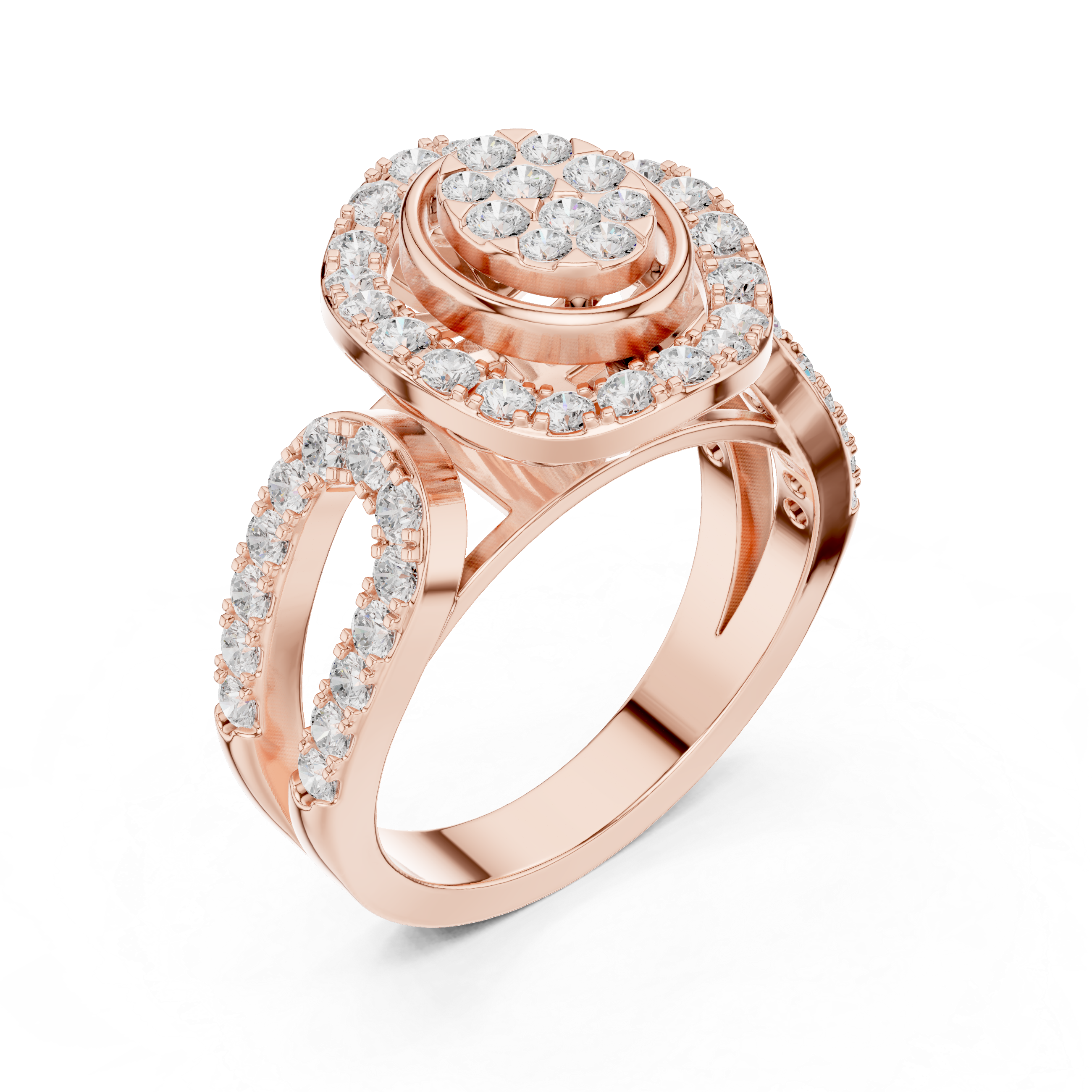 Oval Diamond Halo Split Shank Ring