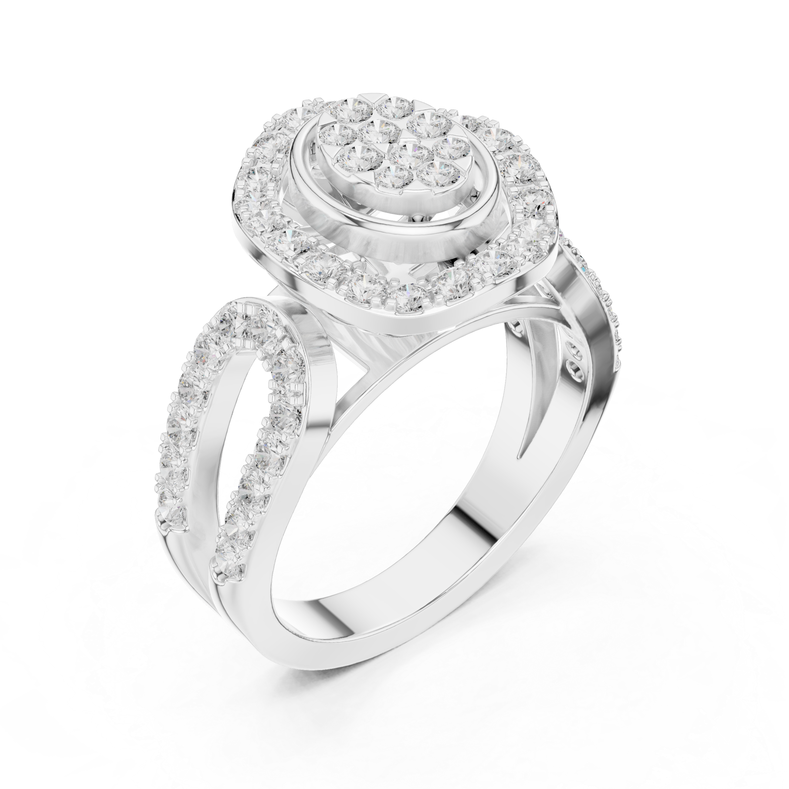 Oval Diamond Halo Split Shank Ring