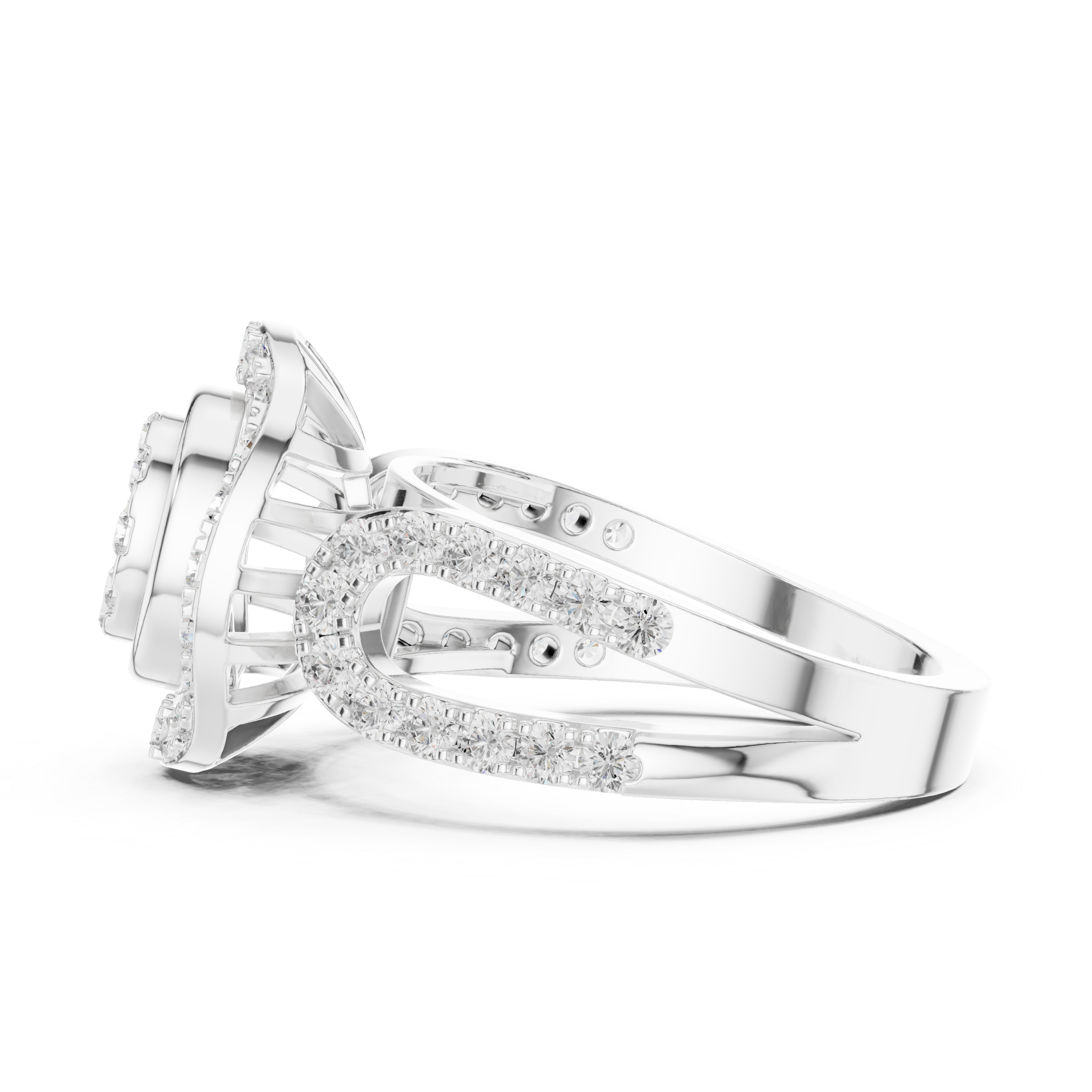 Oval Diamond Halo Split Shank Ring
