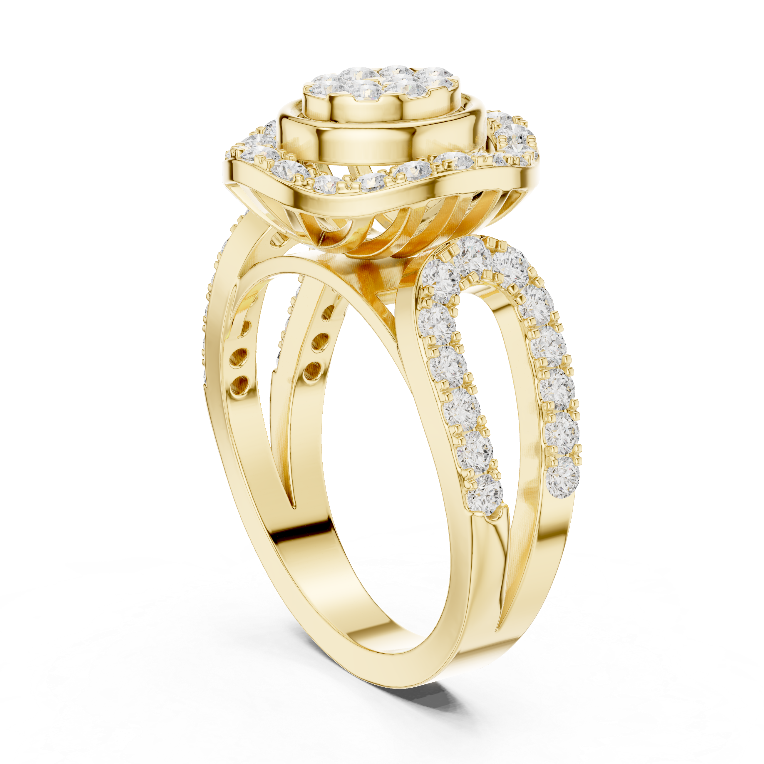 Oval Diamond Halo Split Shank Ring