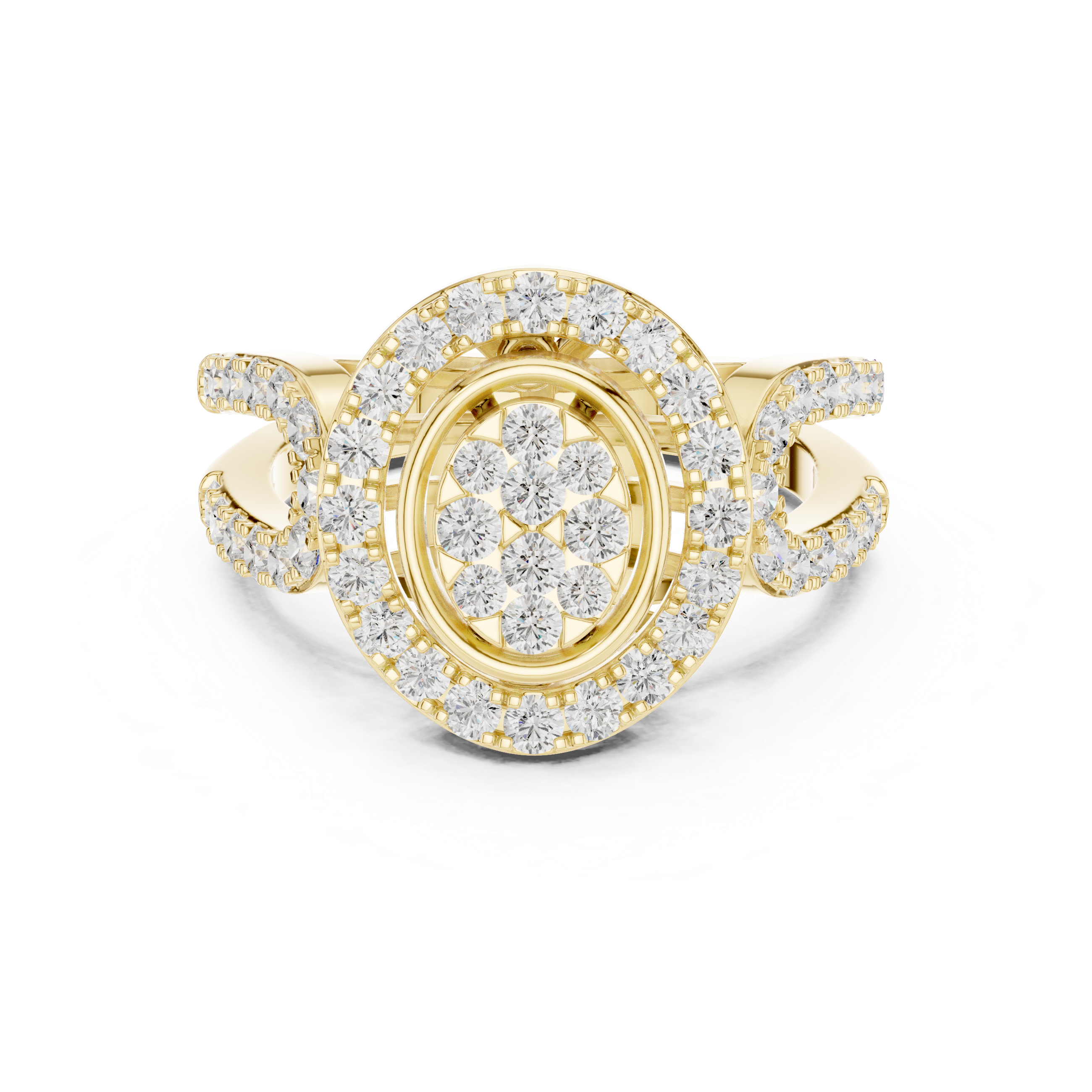 Oval Diamond Halo Split Shank Ring