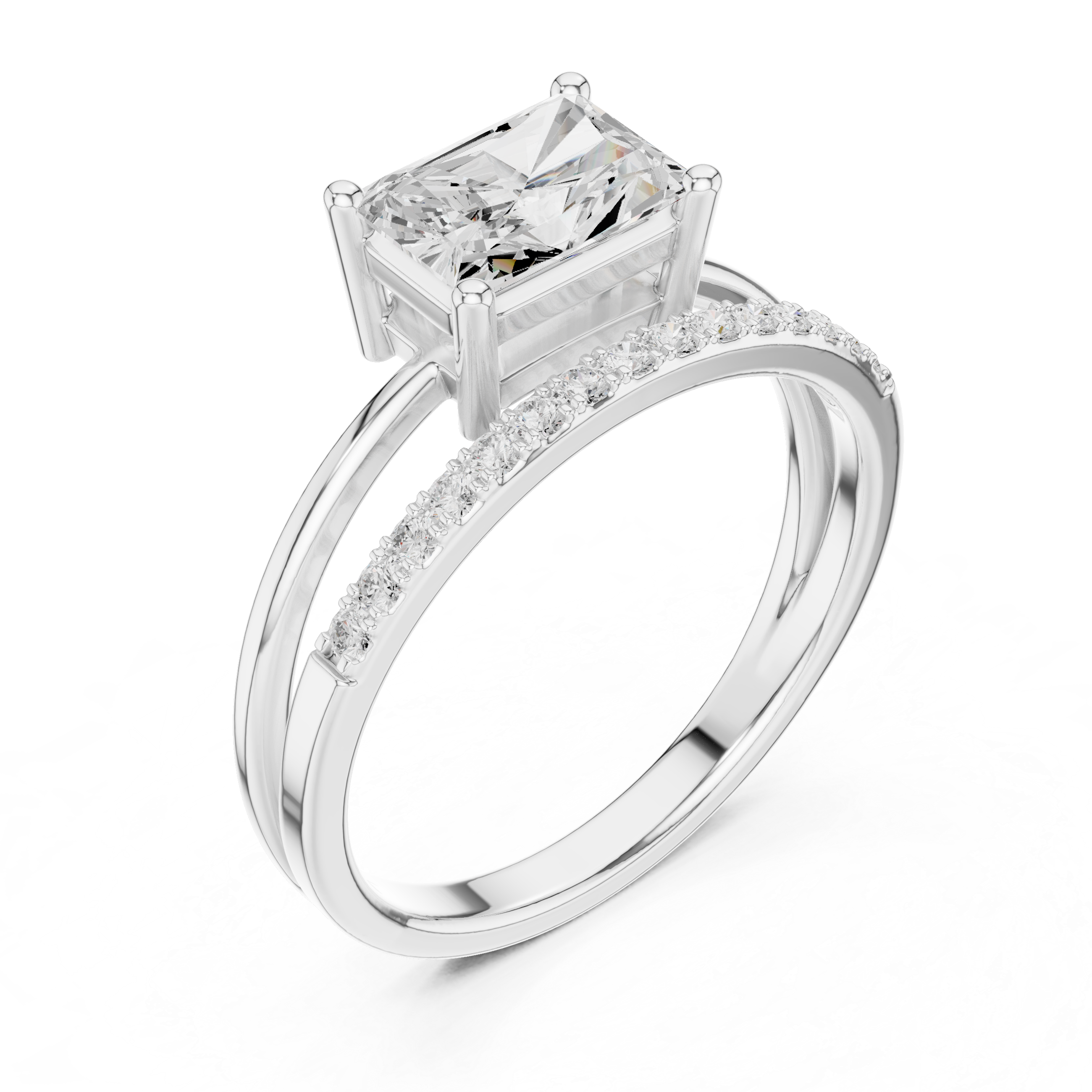 Radiant Cut Split Shank Engagement Ring