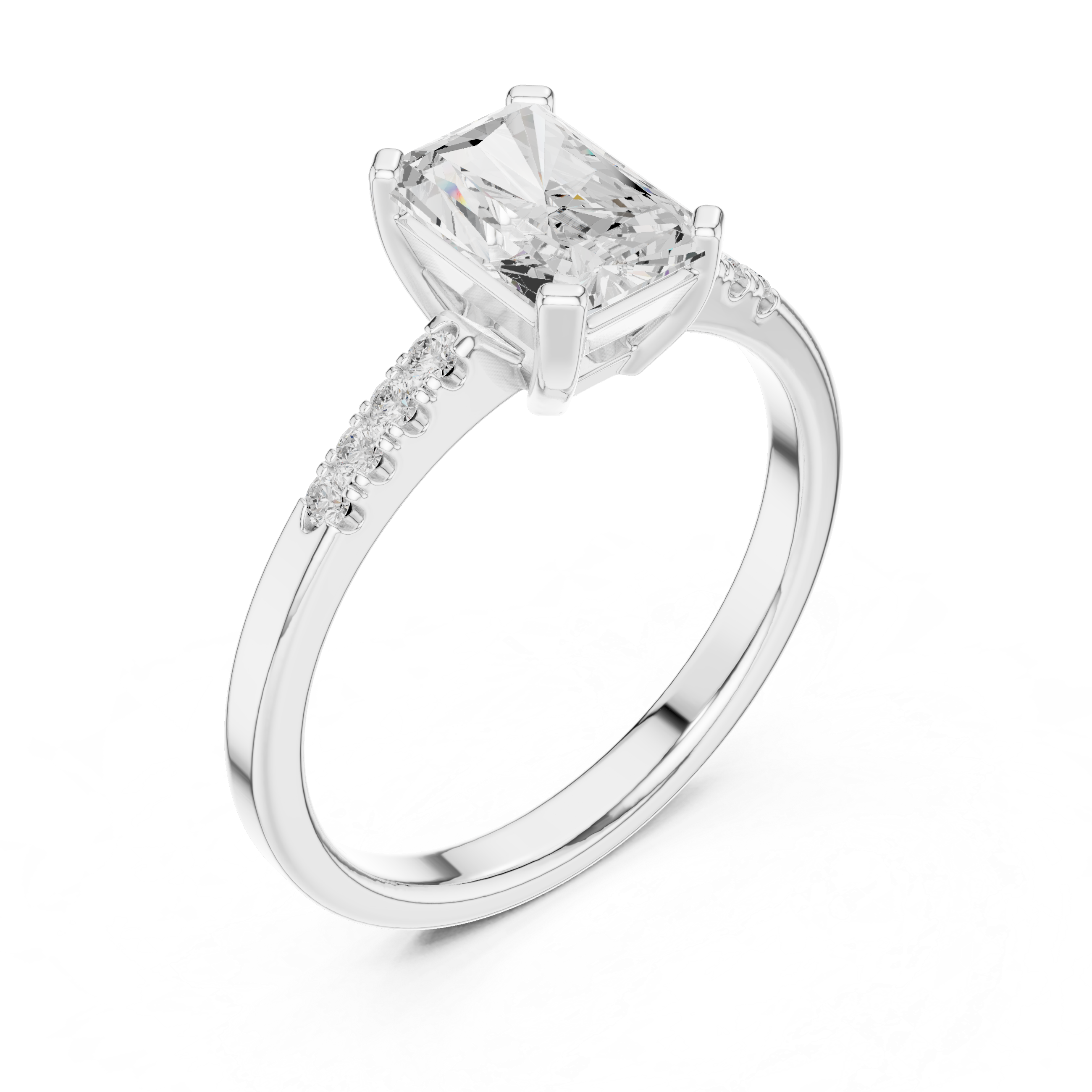 Radiant Cut Solitaire Ring with Pavé Band