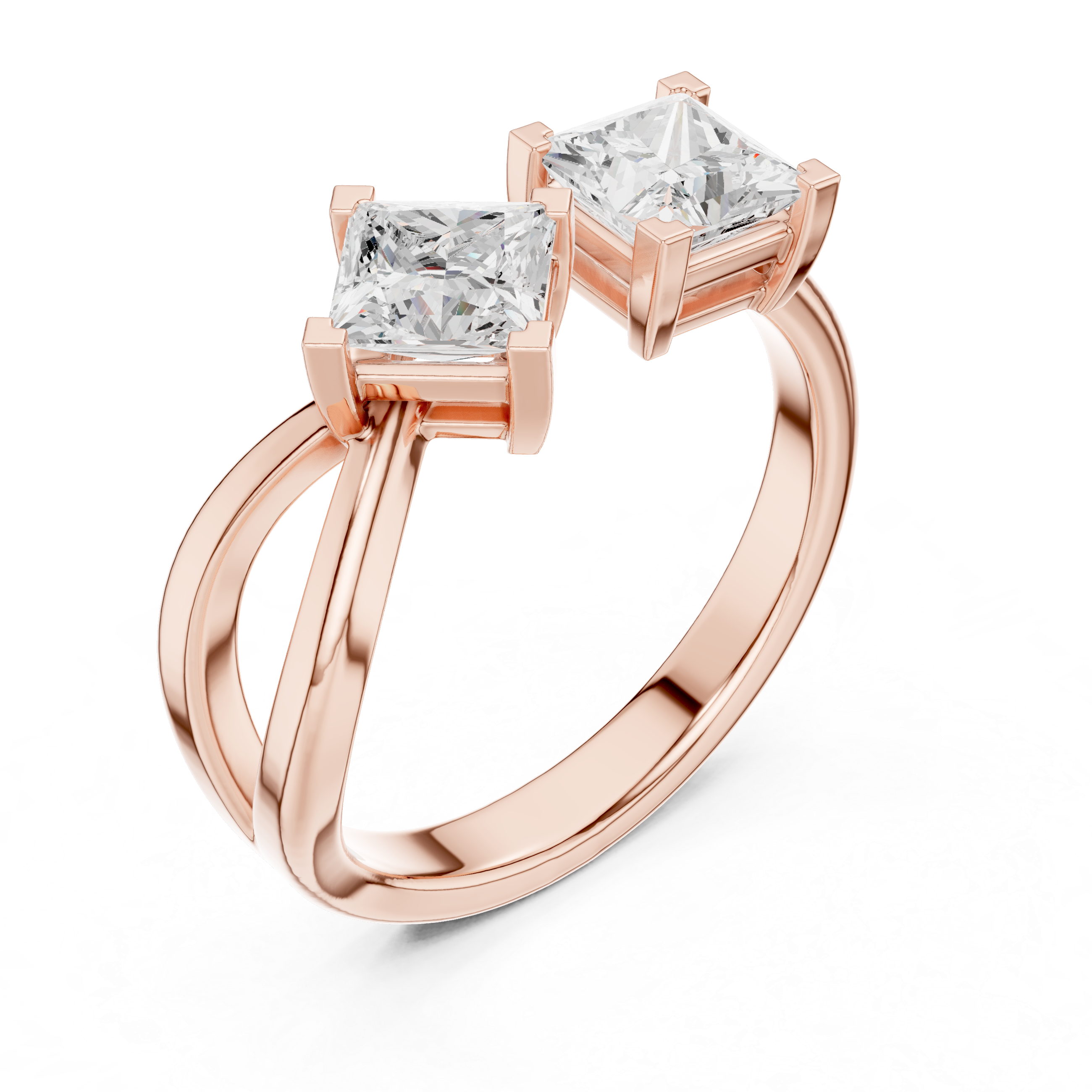 Two Stone Princess Diamond Bypass Ring