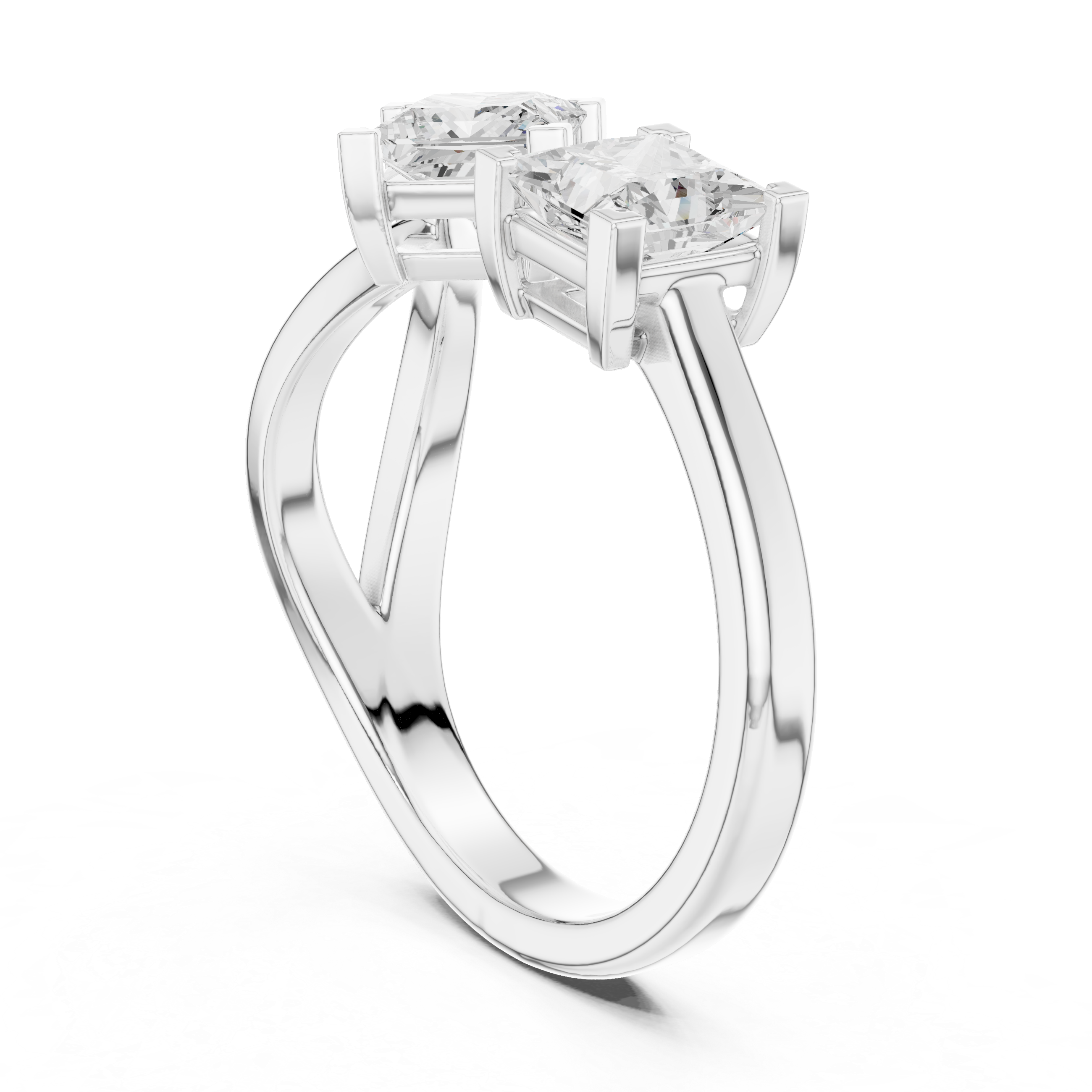 Two Stone Princess Diamond Bypass Ring