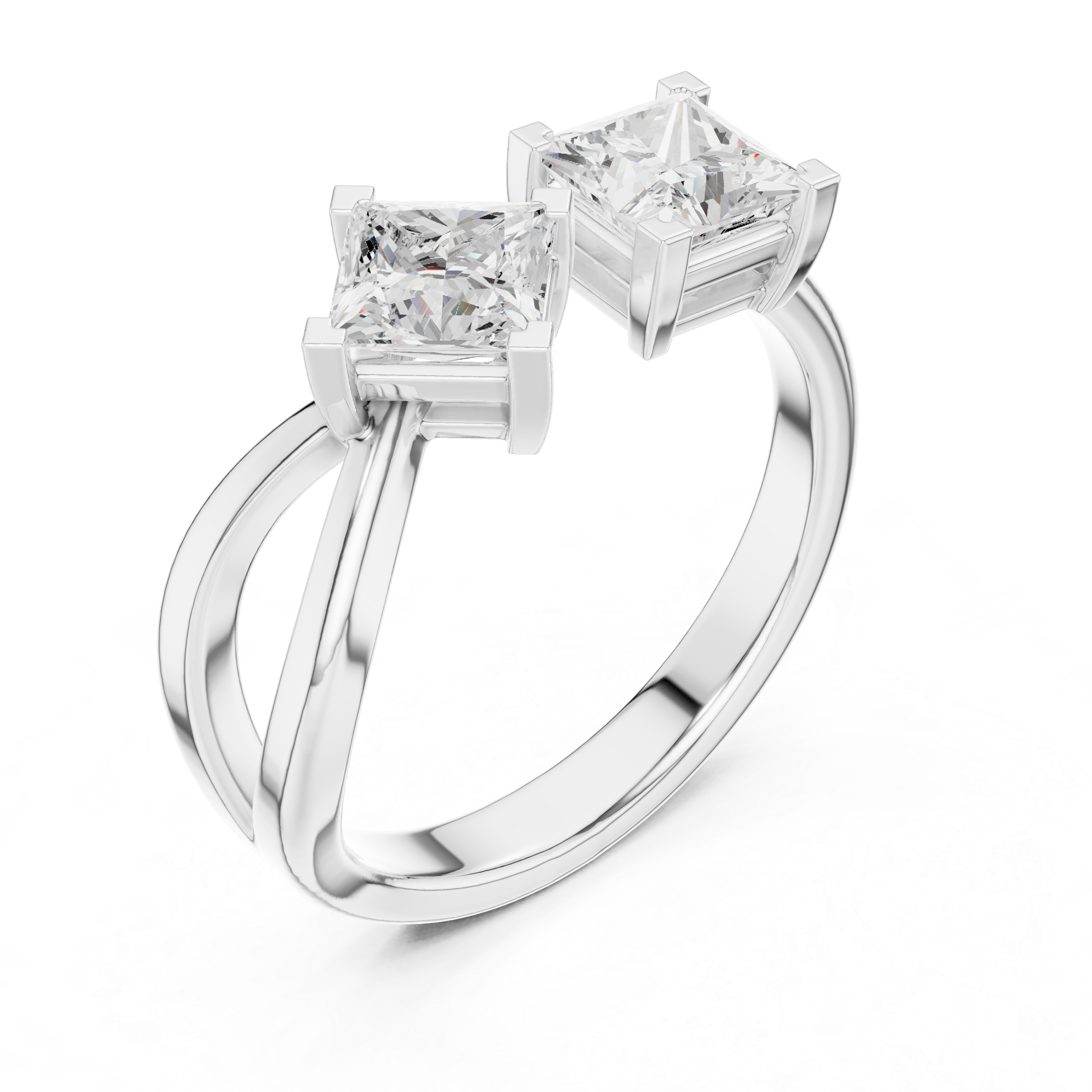 Two Stone Princess Diamond Bypass Ring