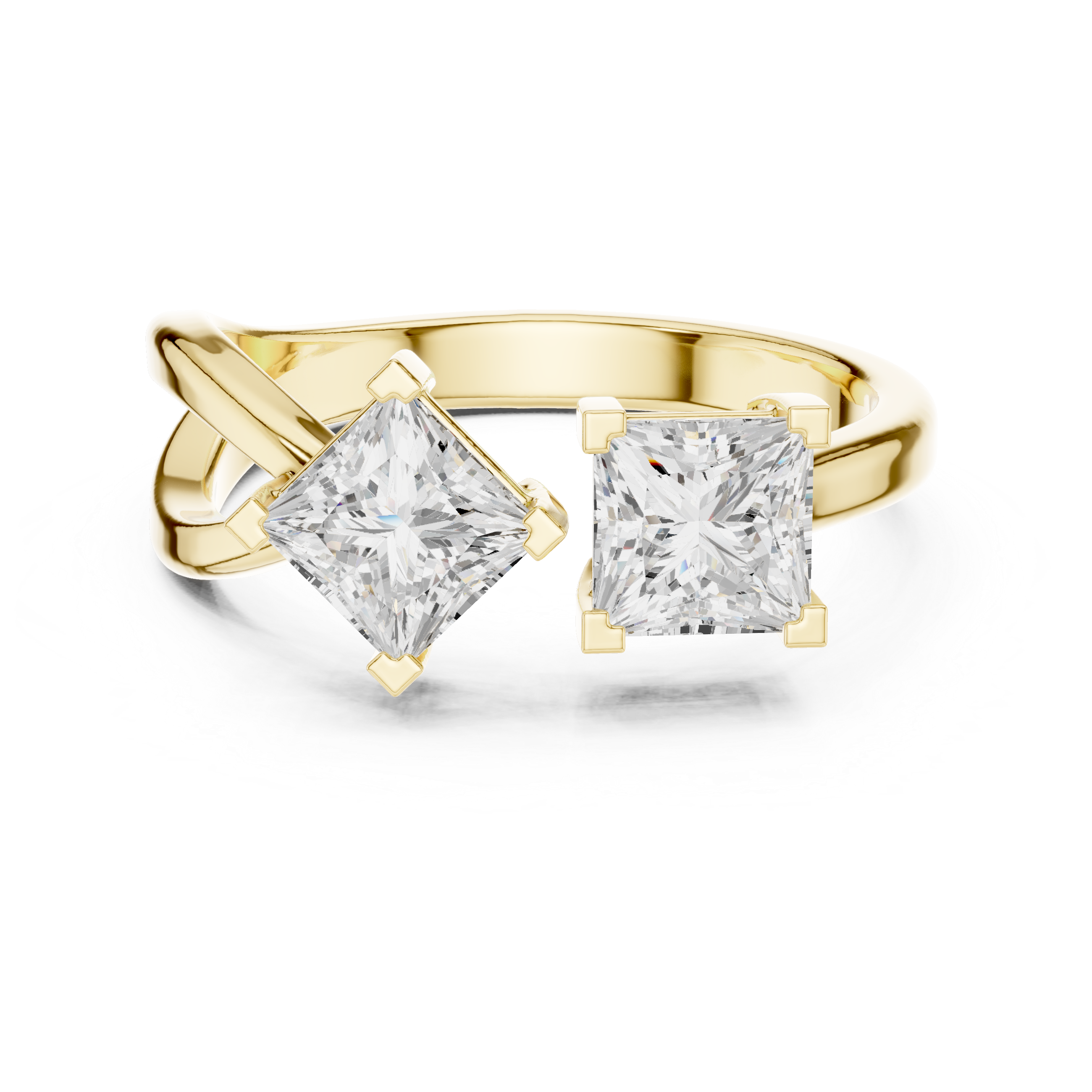 Two Stone Princess Diamond Bypass Ring