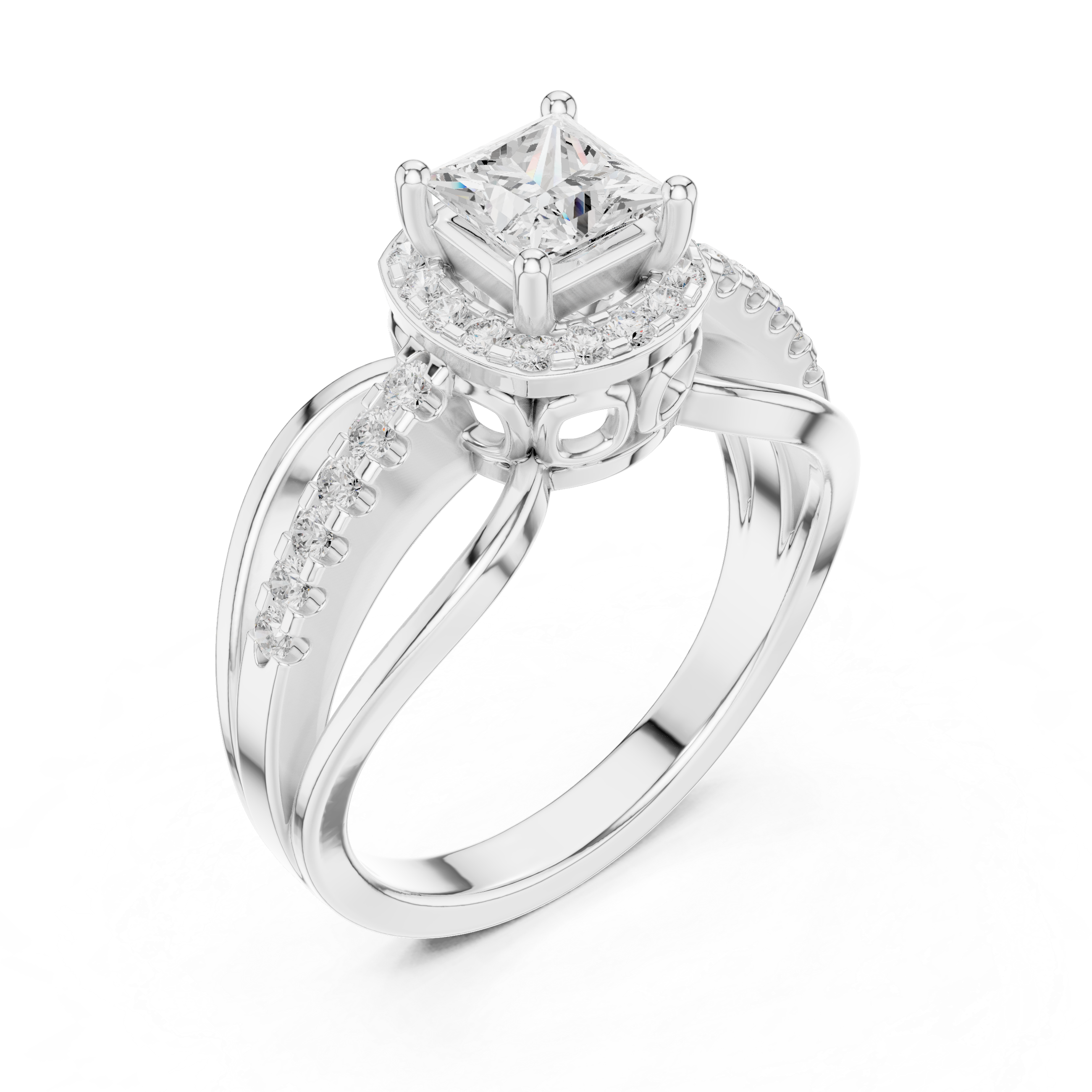 Princess Halo Split Shank Engagement Ring