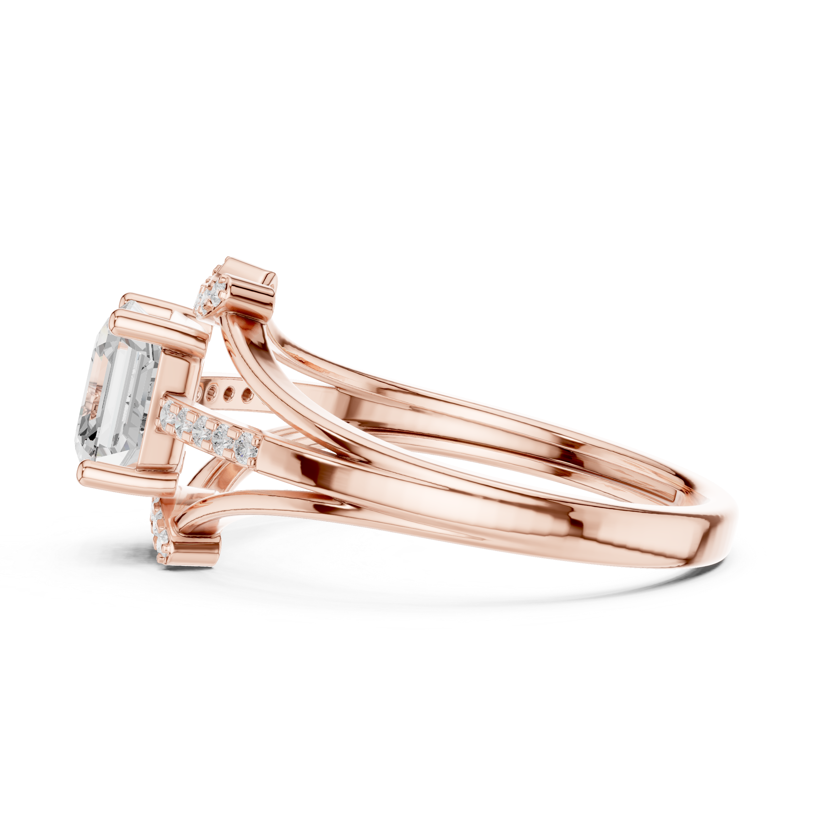 Split Shank Emerald Cut Diamond Engagement Ring