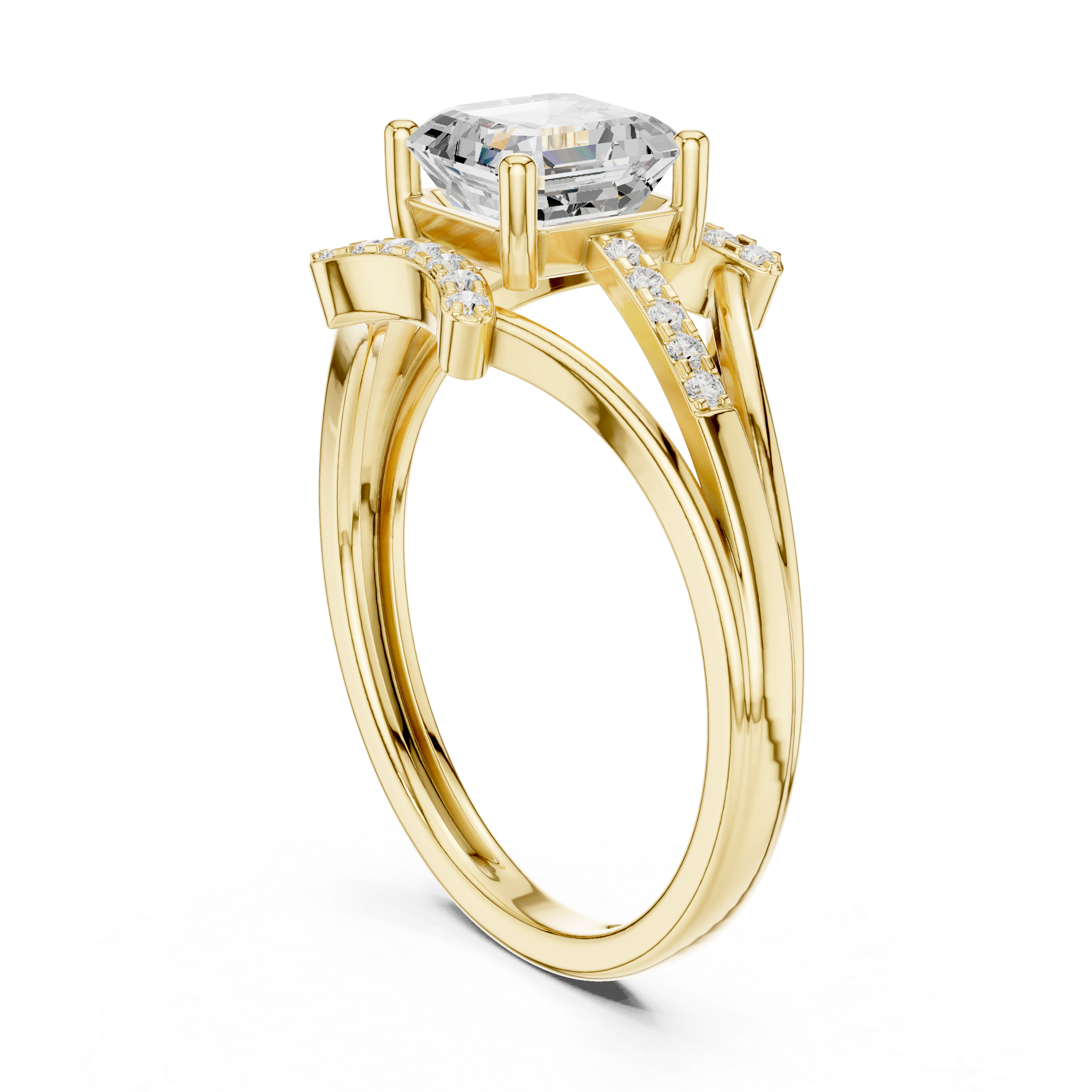 Split Shank Emerald Cut Diamond Engagement Ring