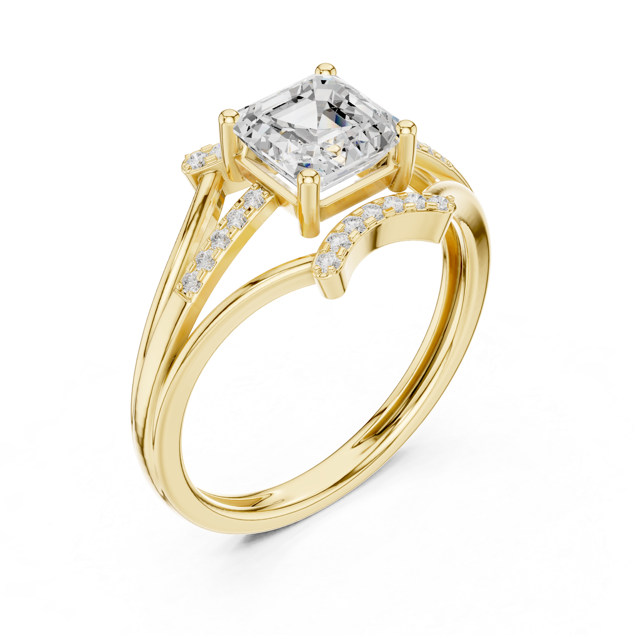 Split Shank Emerald Cut Diamond Engagement Ring