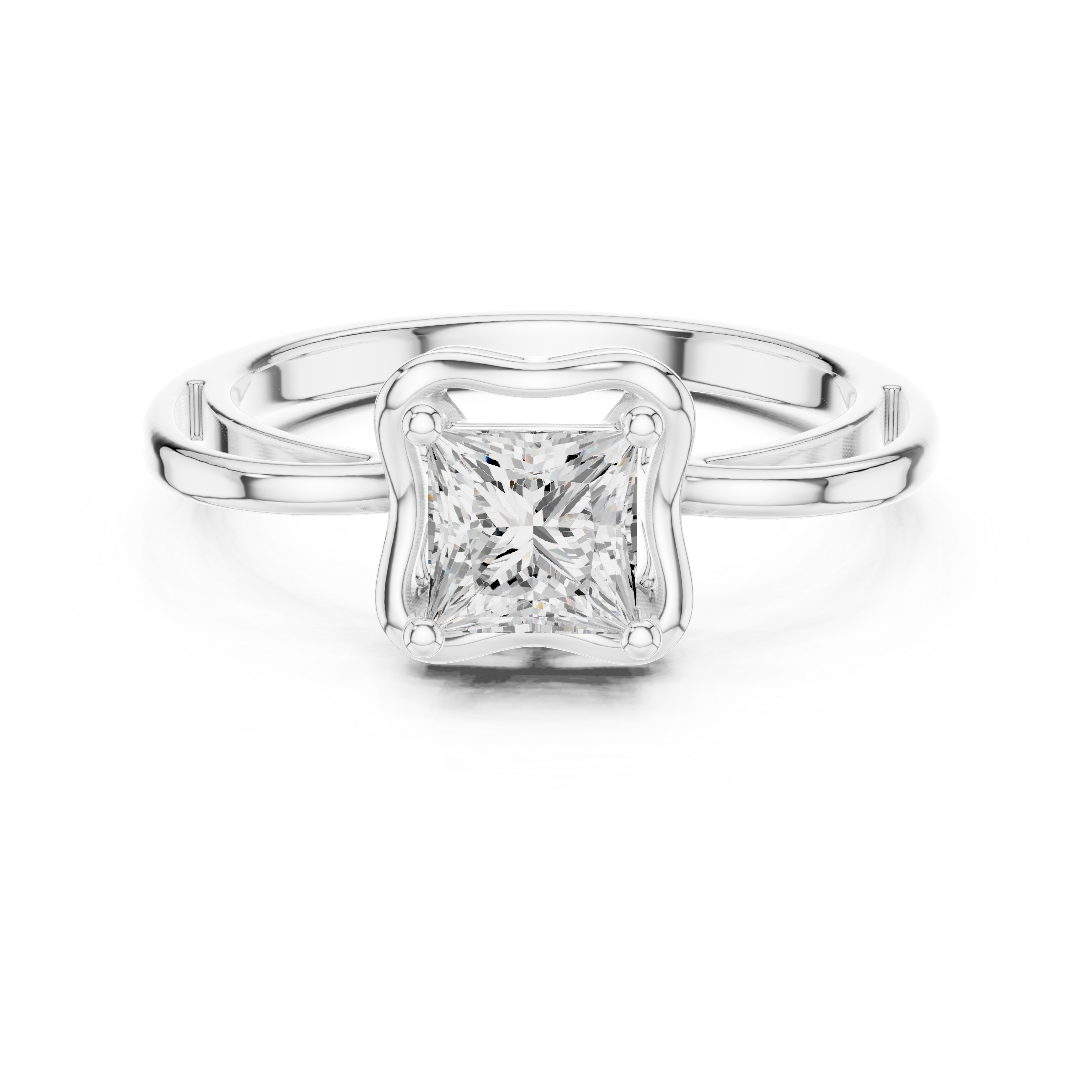 Scalloped Princess Diamond Solitaire Ring
