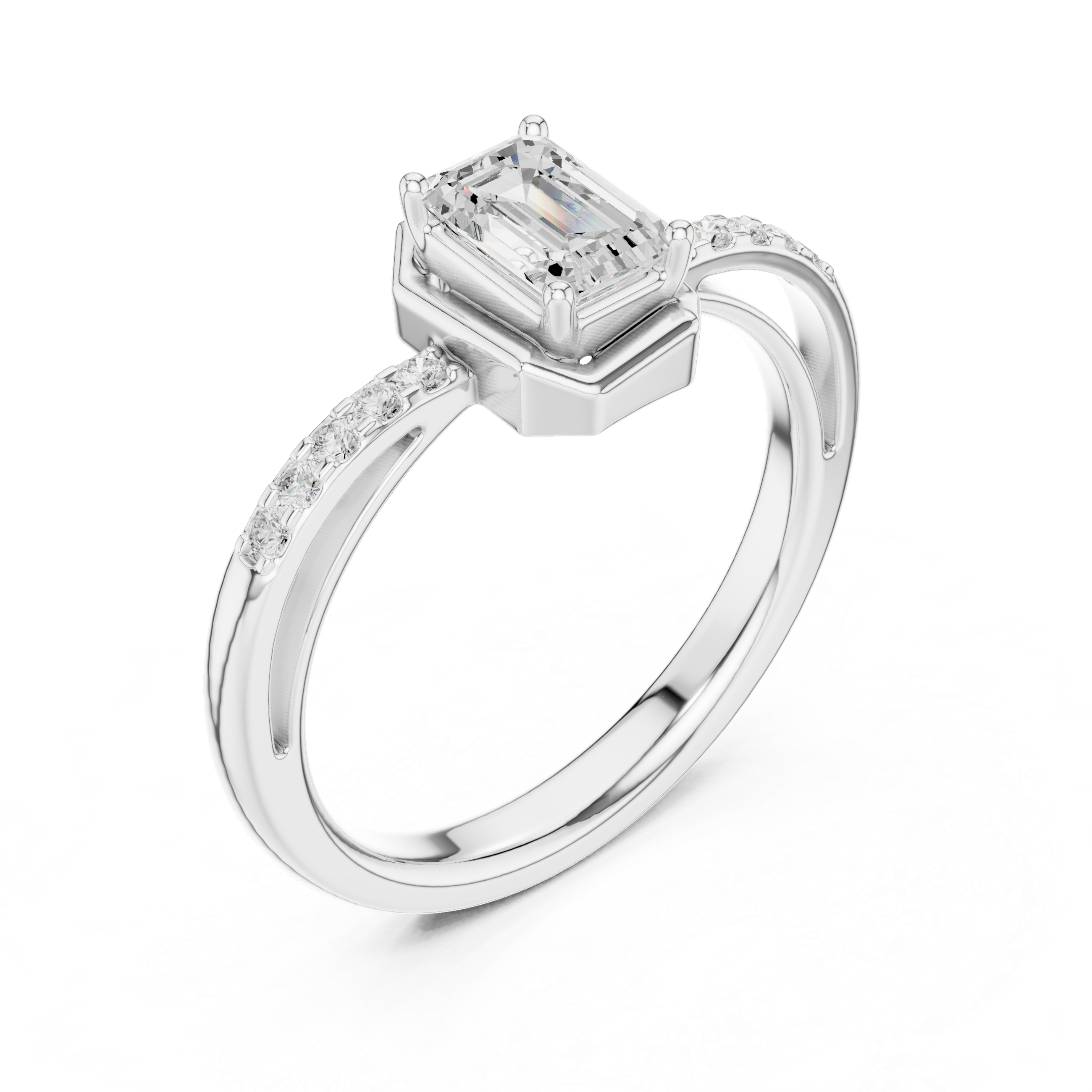 Emerald Cut Bezel Diamond Engagement Ring