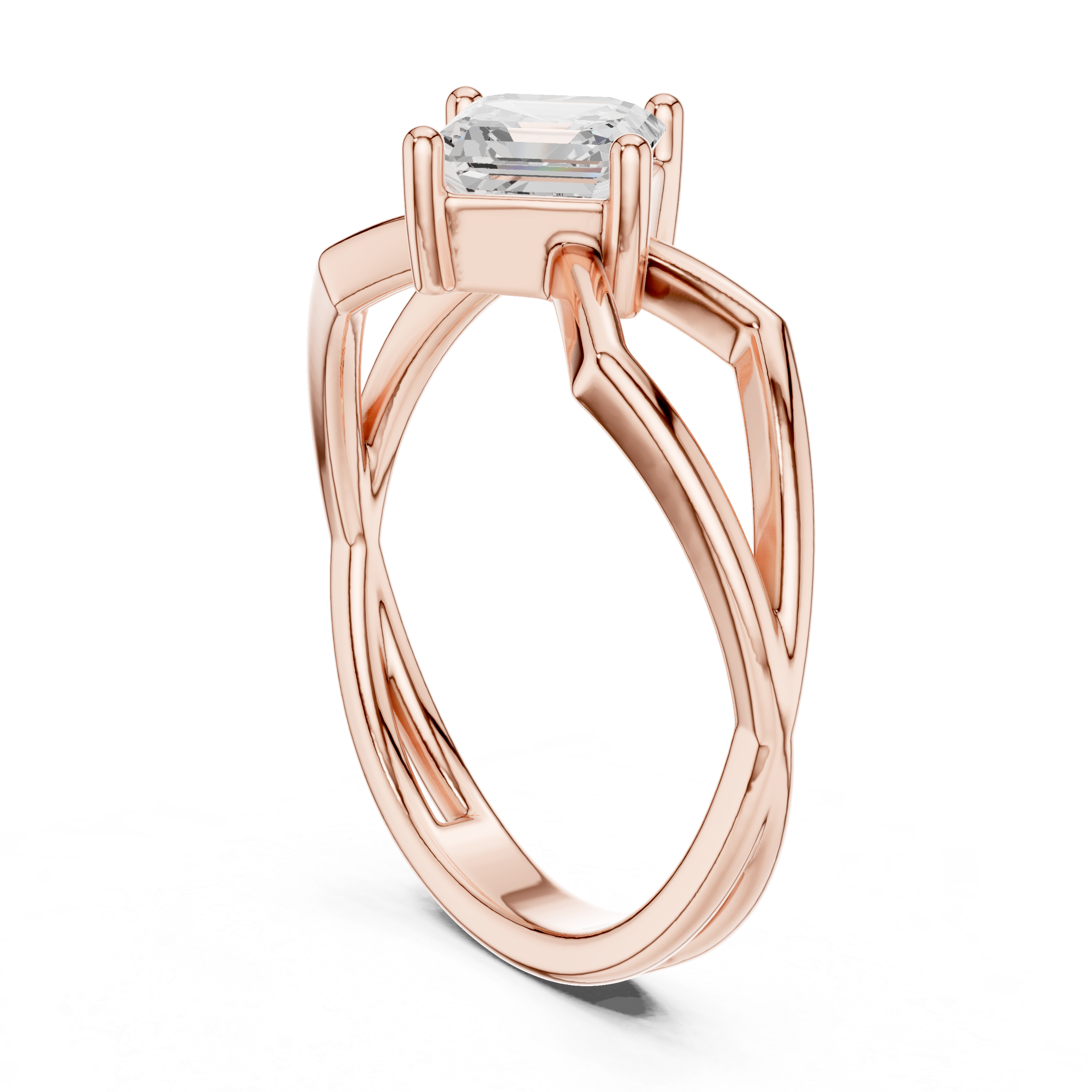 Emerald Cut Diamond Twist Engagement Ring