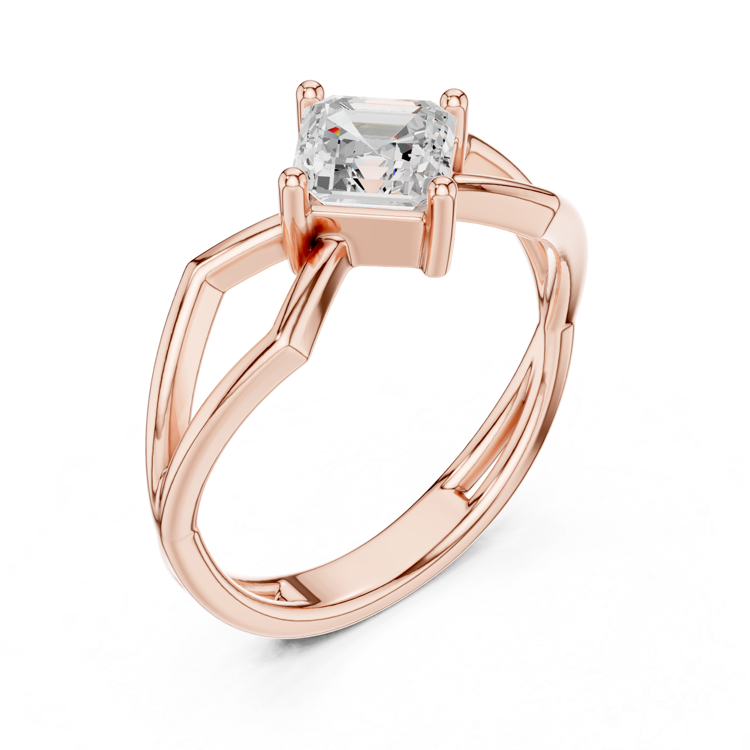 Emerald Cut Diamond Twist Engagement Ring