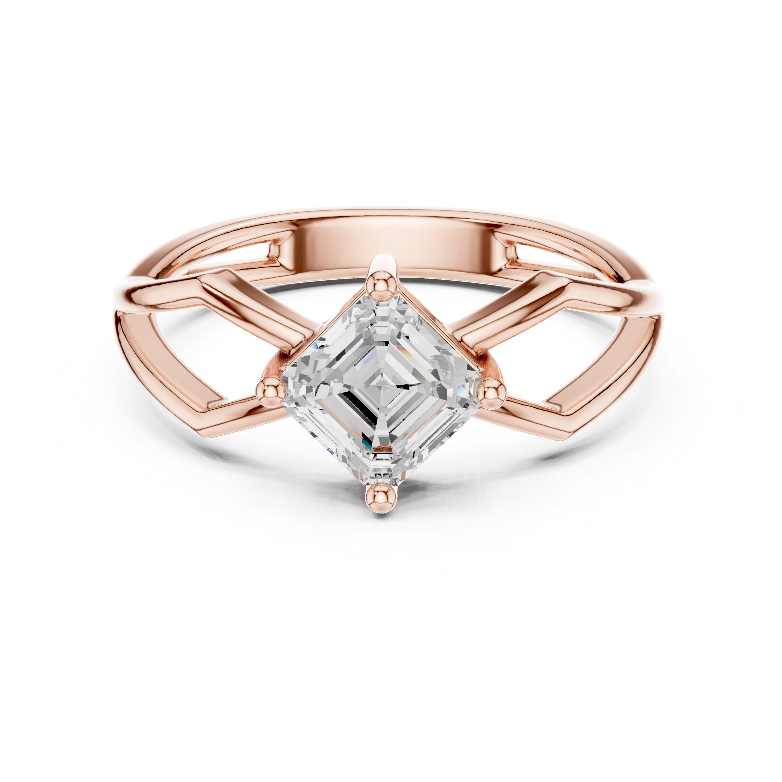 Emerald Cut Diamond Twist Engagement Ring