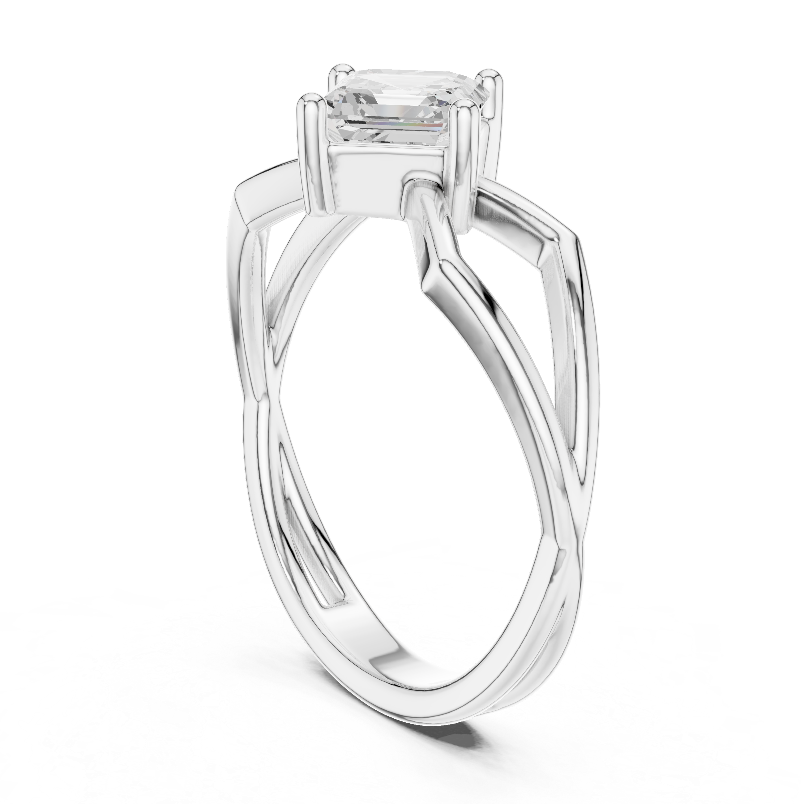 Emerald Cut Diamond Twist Engagement Ring