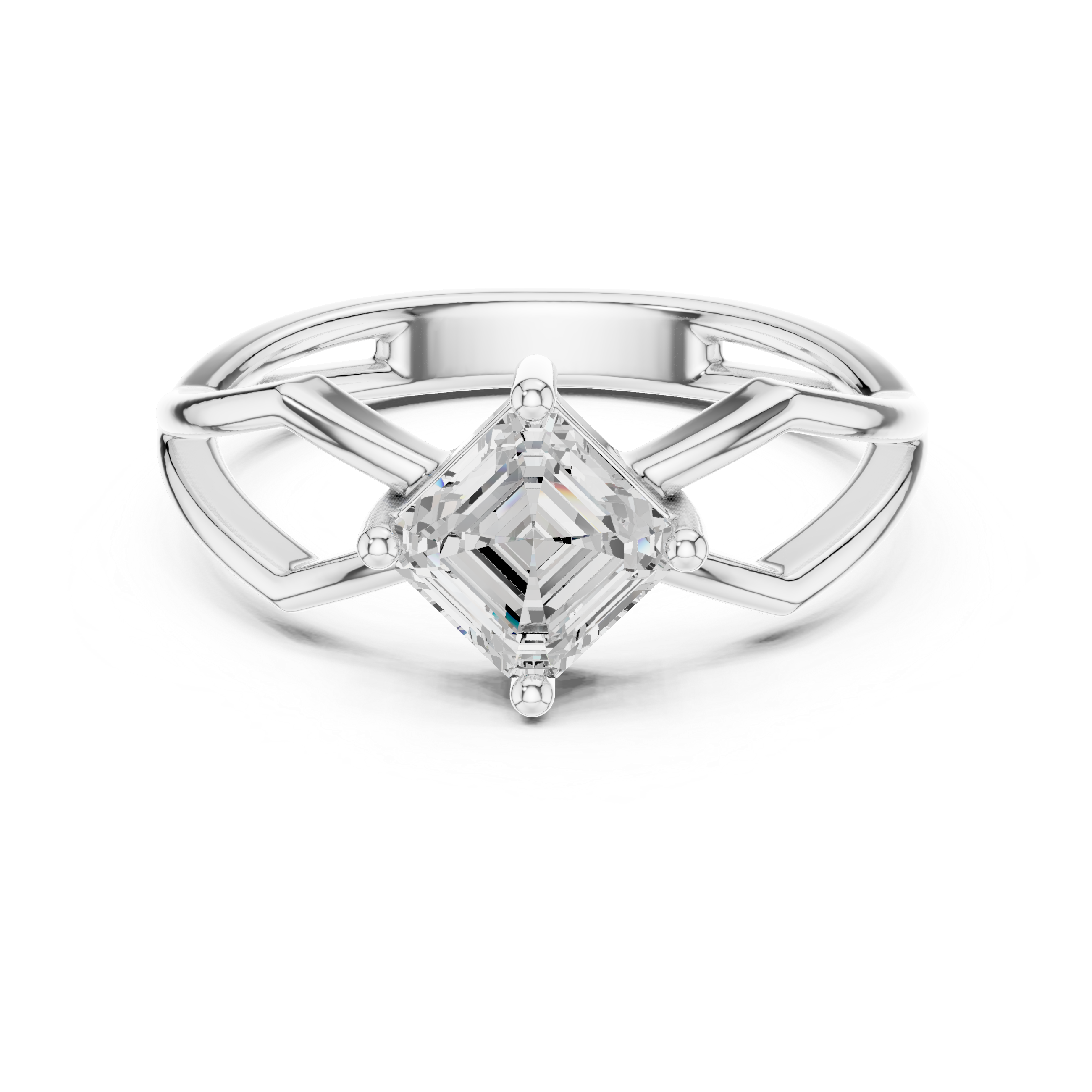 Emerald Cut Diamond Twist Engagement Ring