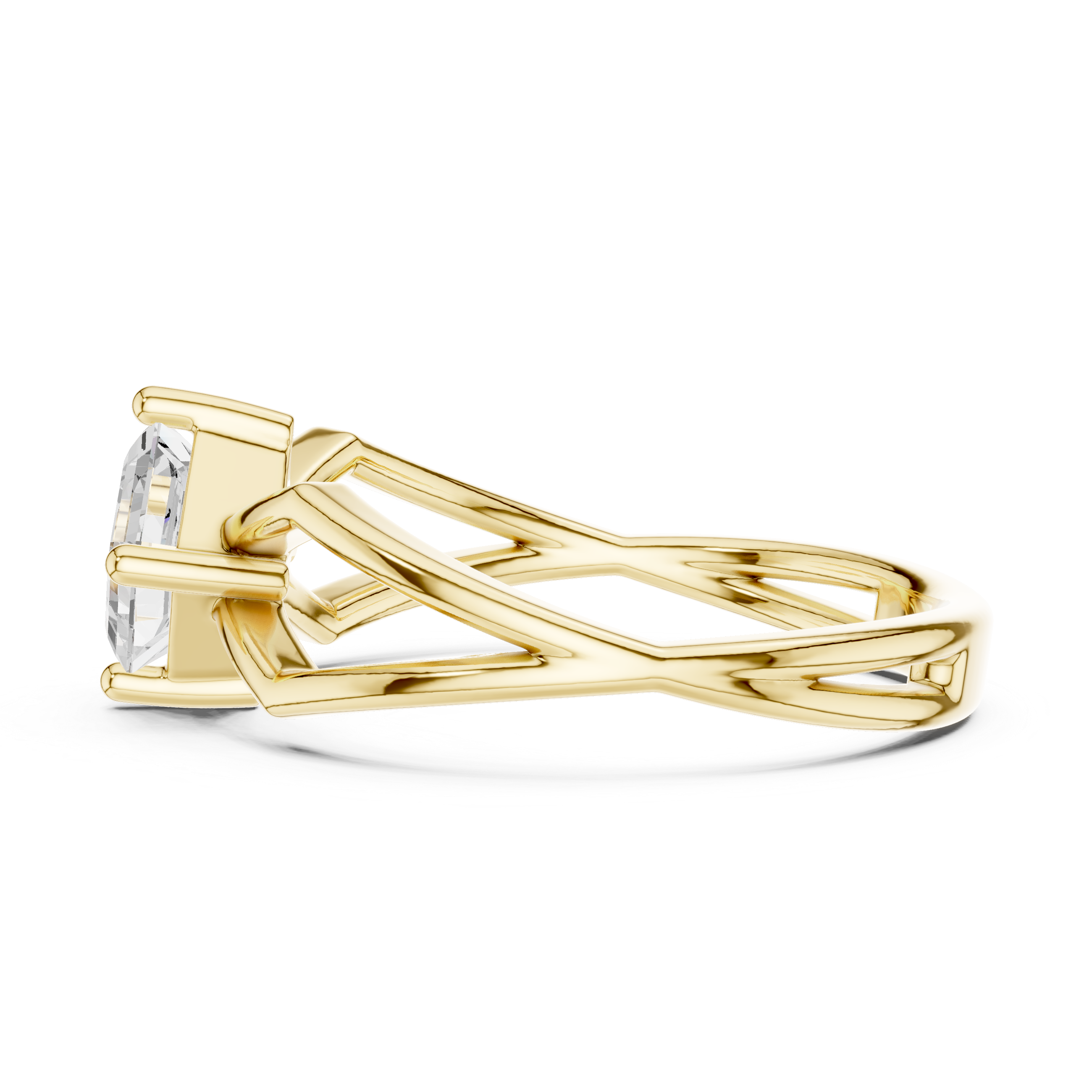 Emerald Cut Diamond Twist Engagement Ring