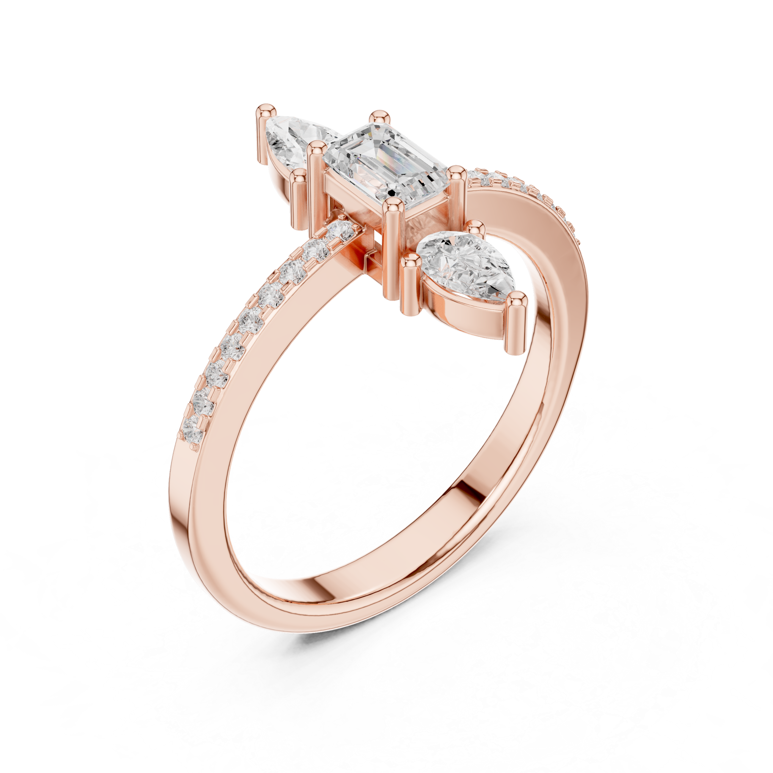 Three Stone Emerald & Pear Diamond Ring