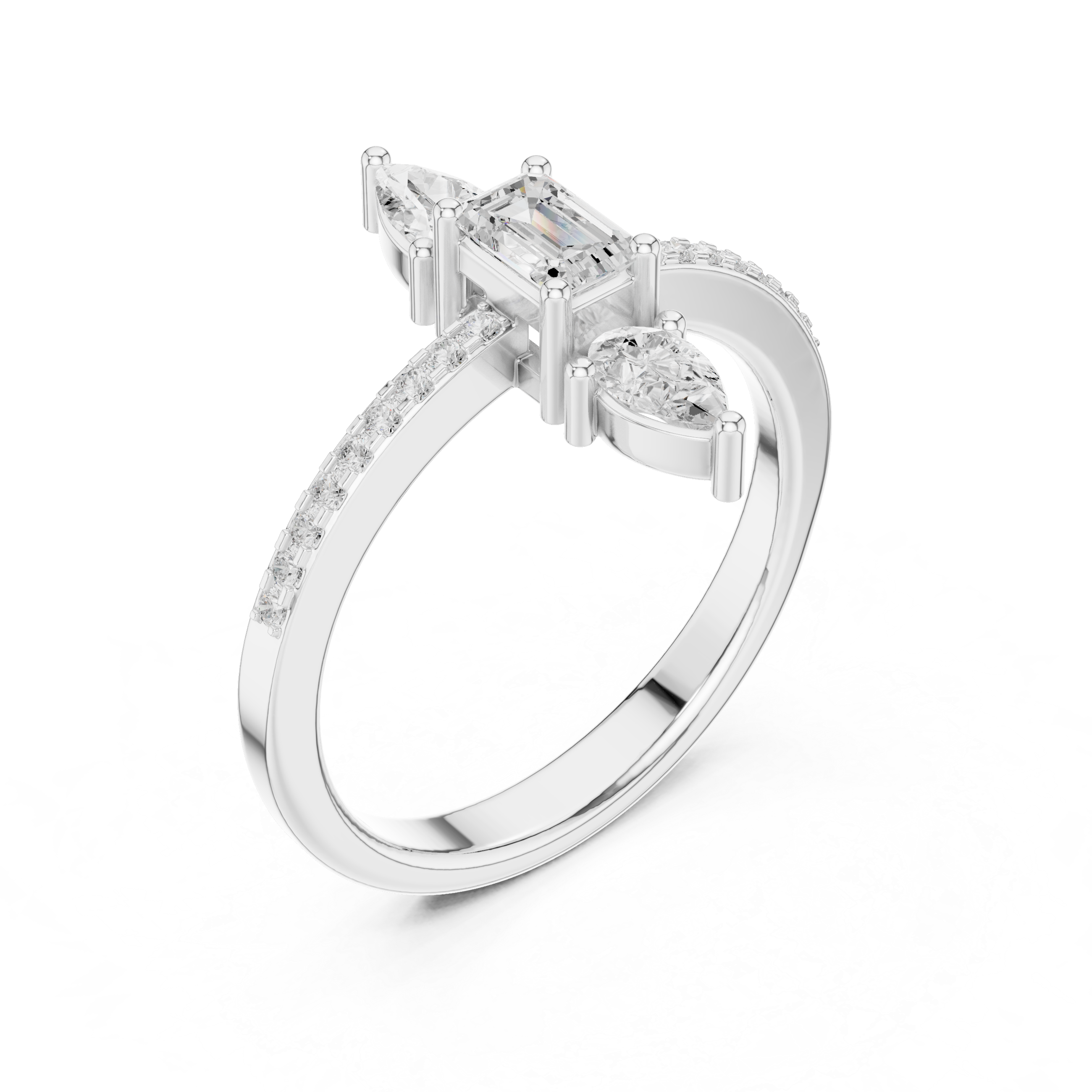 Three Stone Emerald & Pear Diamond Ring