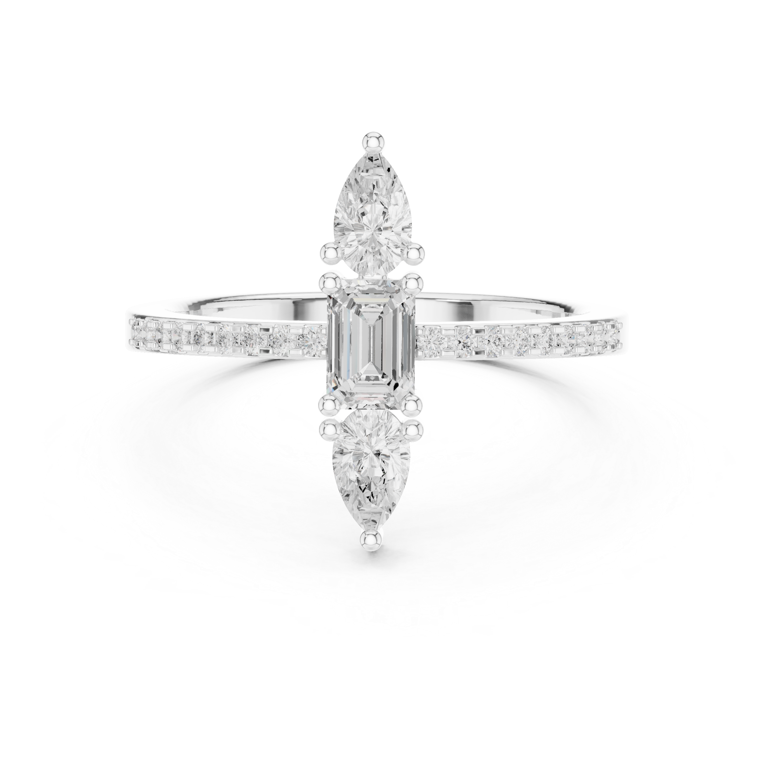 Three Stone Emerald & Pear Diamond Ring