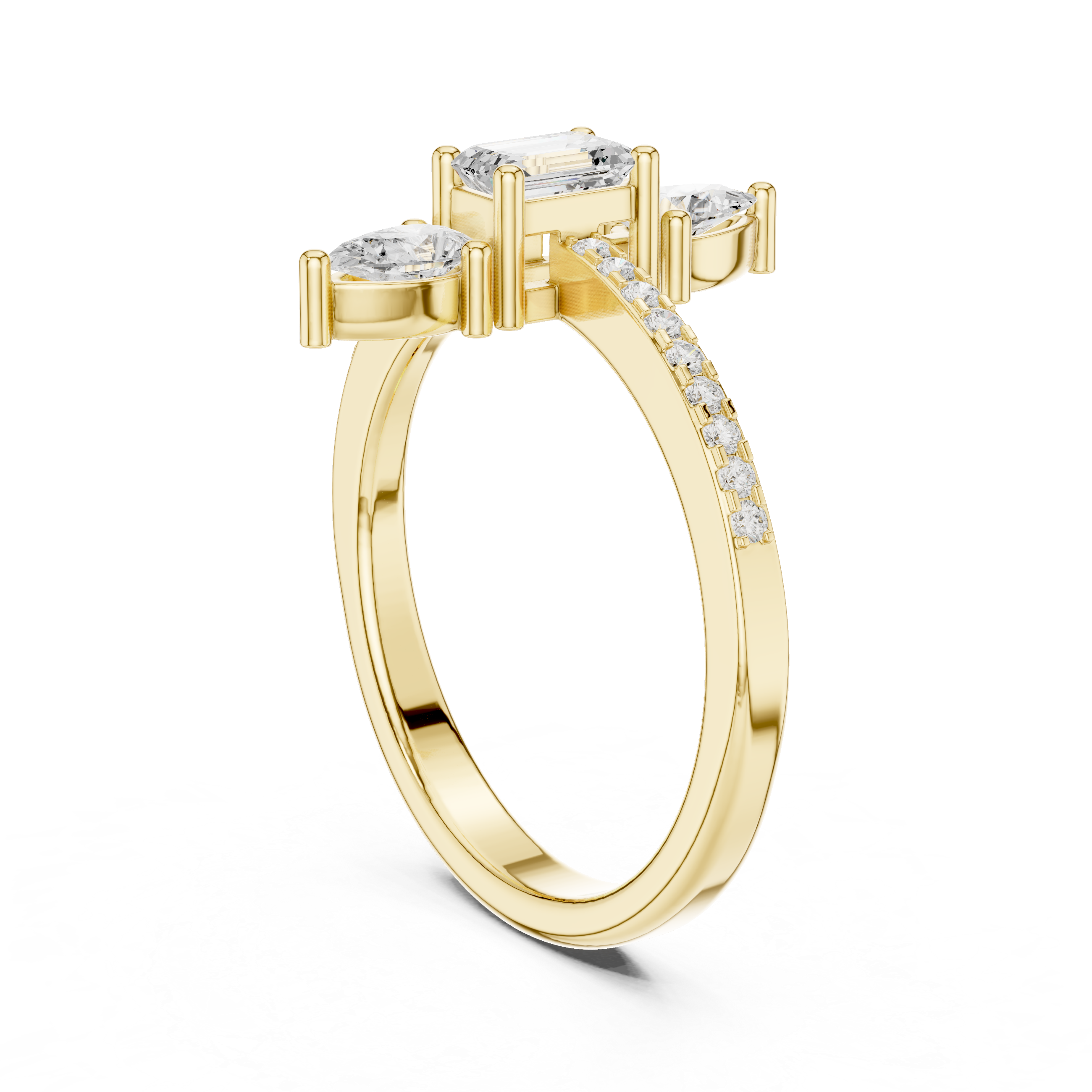 Three Stone Emerald & Pear Diamond Ring