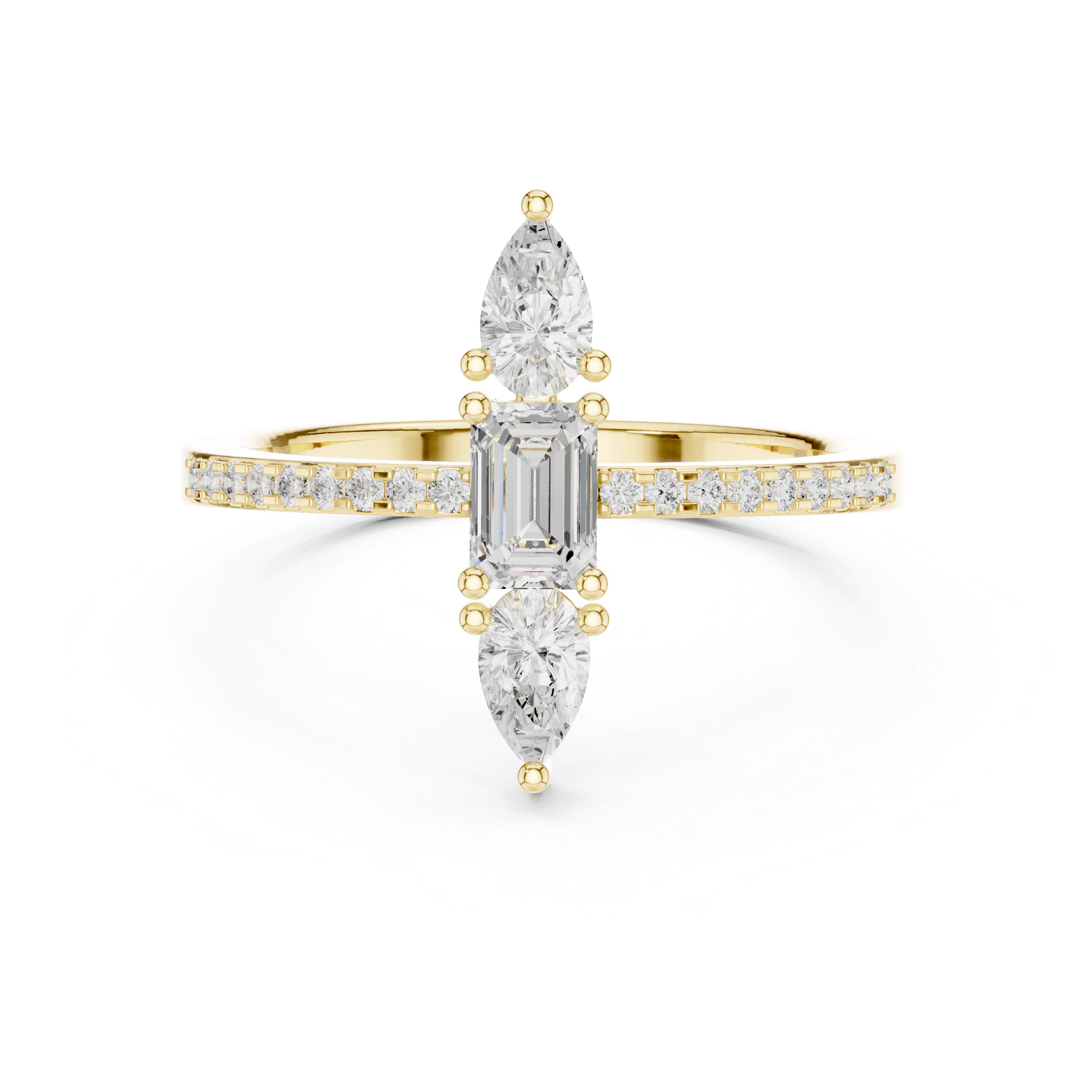 Three Stone Emerald & Pear Diamond Ring