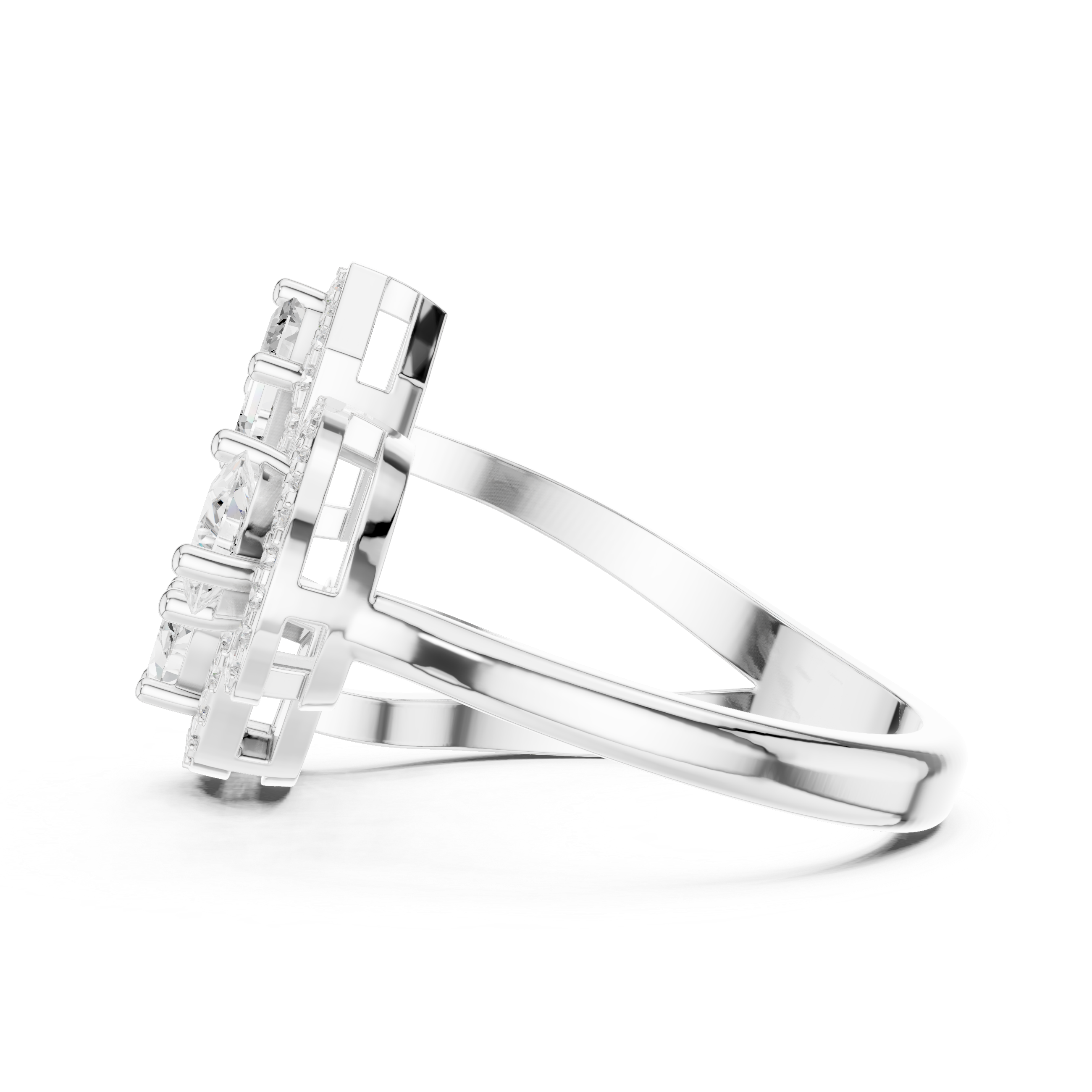Three Stone Open Halo Diamond Ring