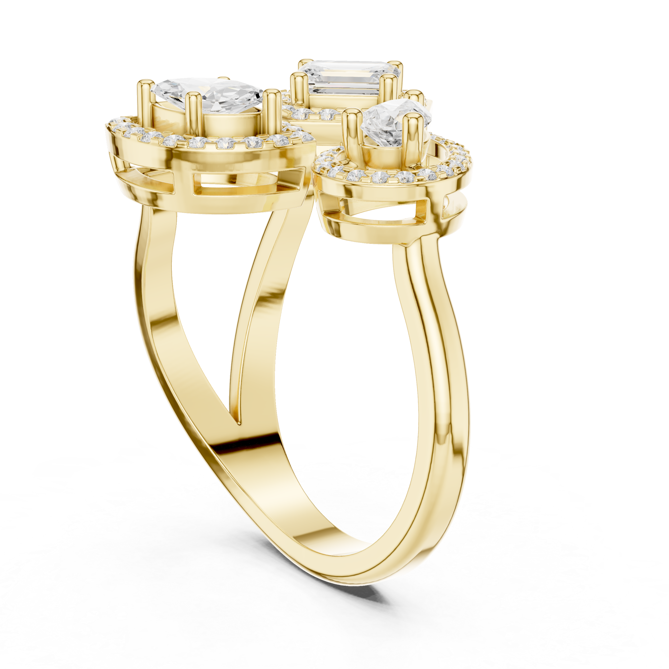 Three Stone Open Halo Diamond Ring