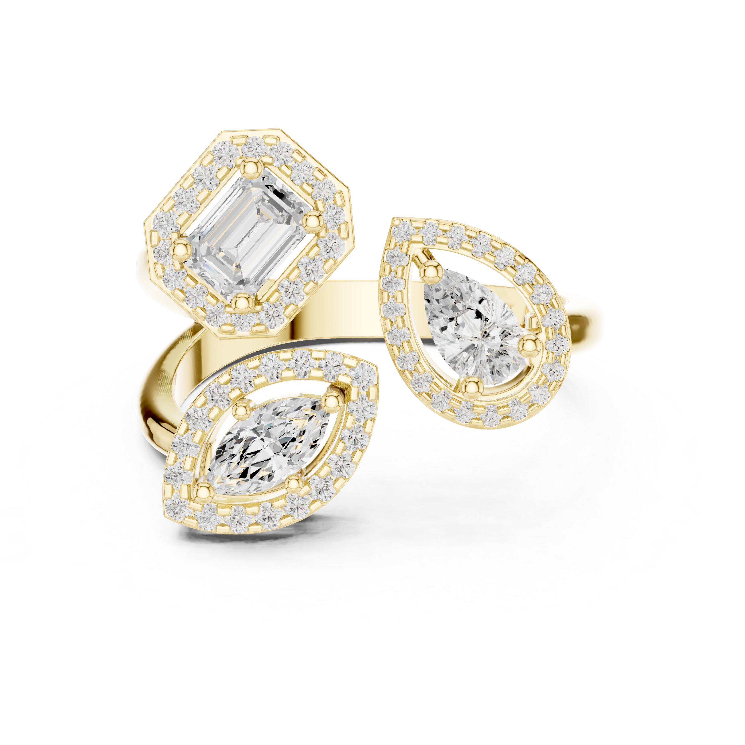 Three Stone Open Halo Diamond Ring