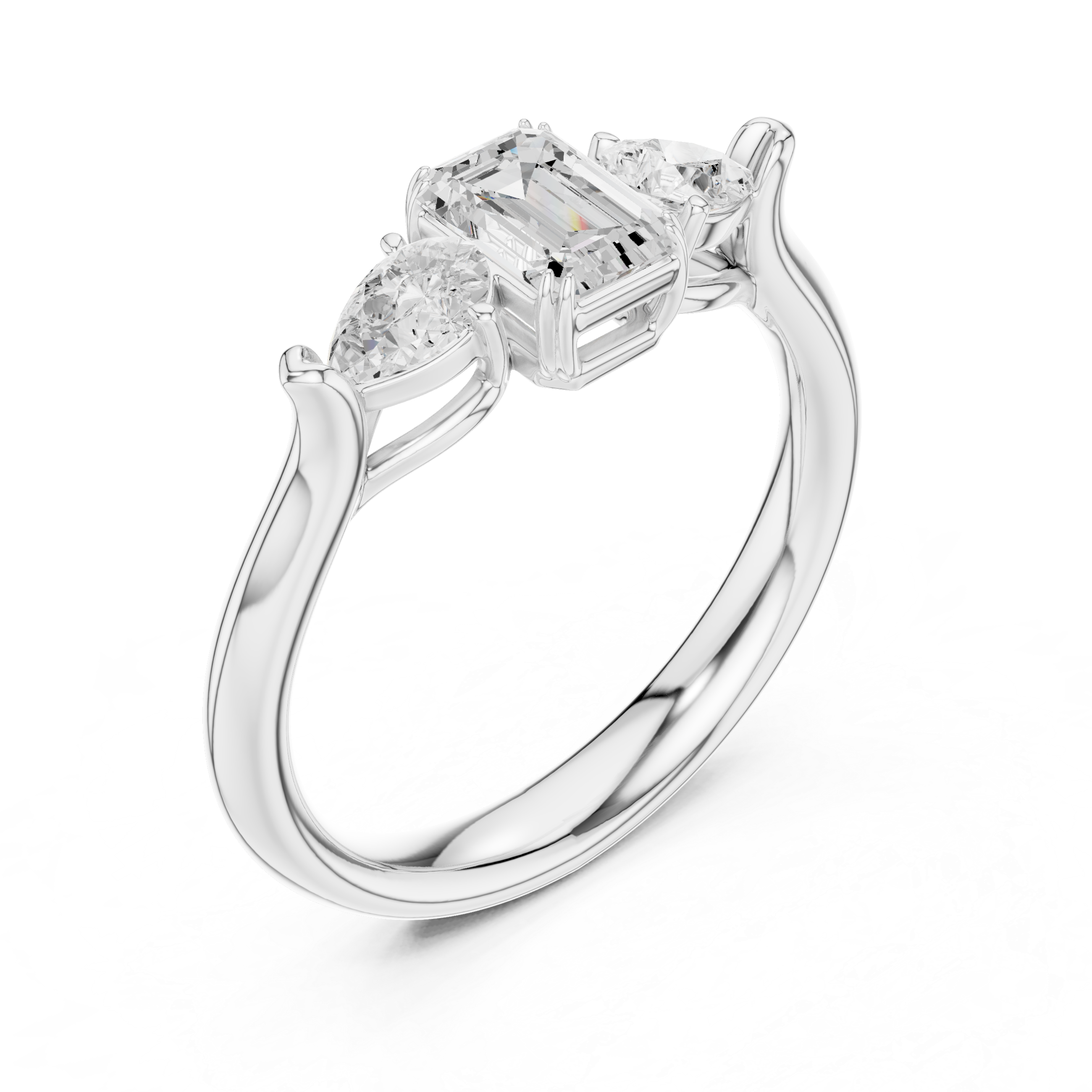 Emerald & Pear Three Stone Engagement Ring
