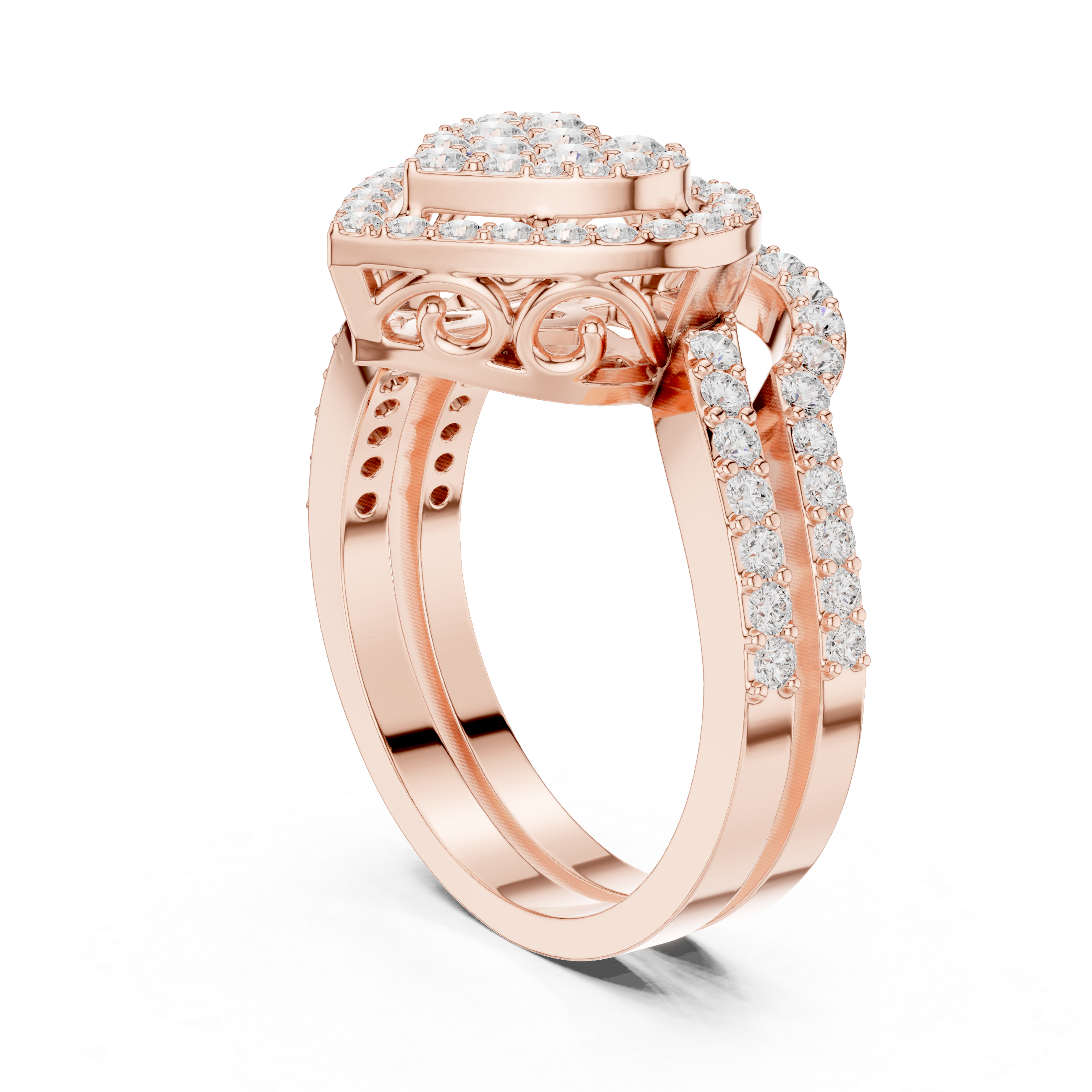 Double Heart Diamond Bridal Ring Set