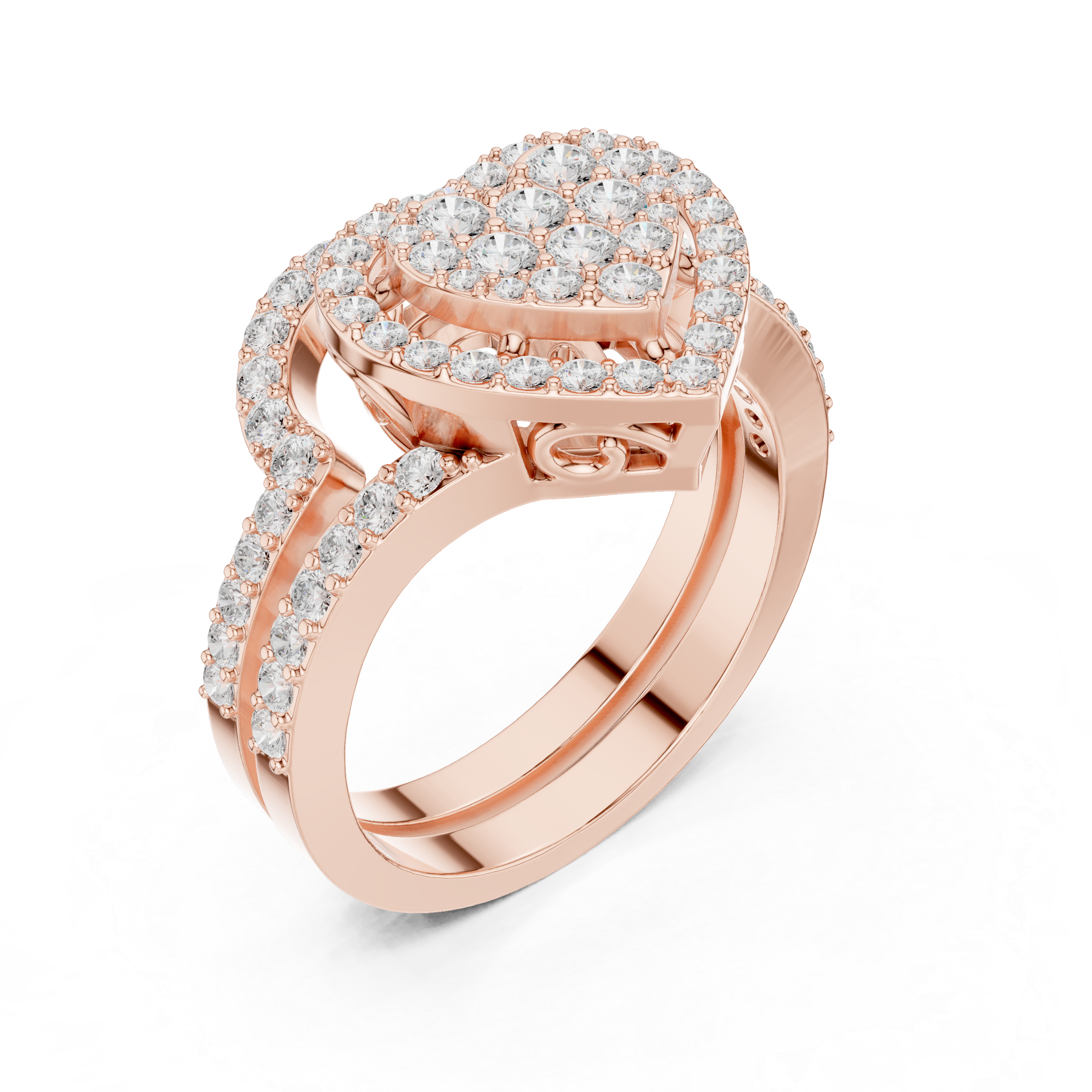 Double Heart Diamond Bridal Ring Set