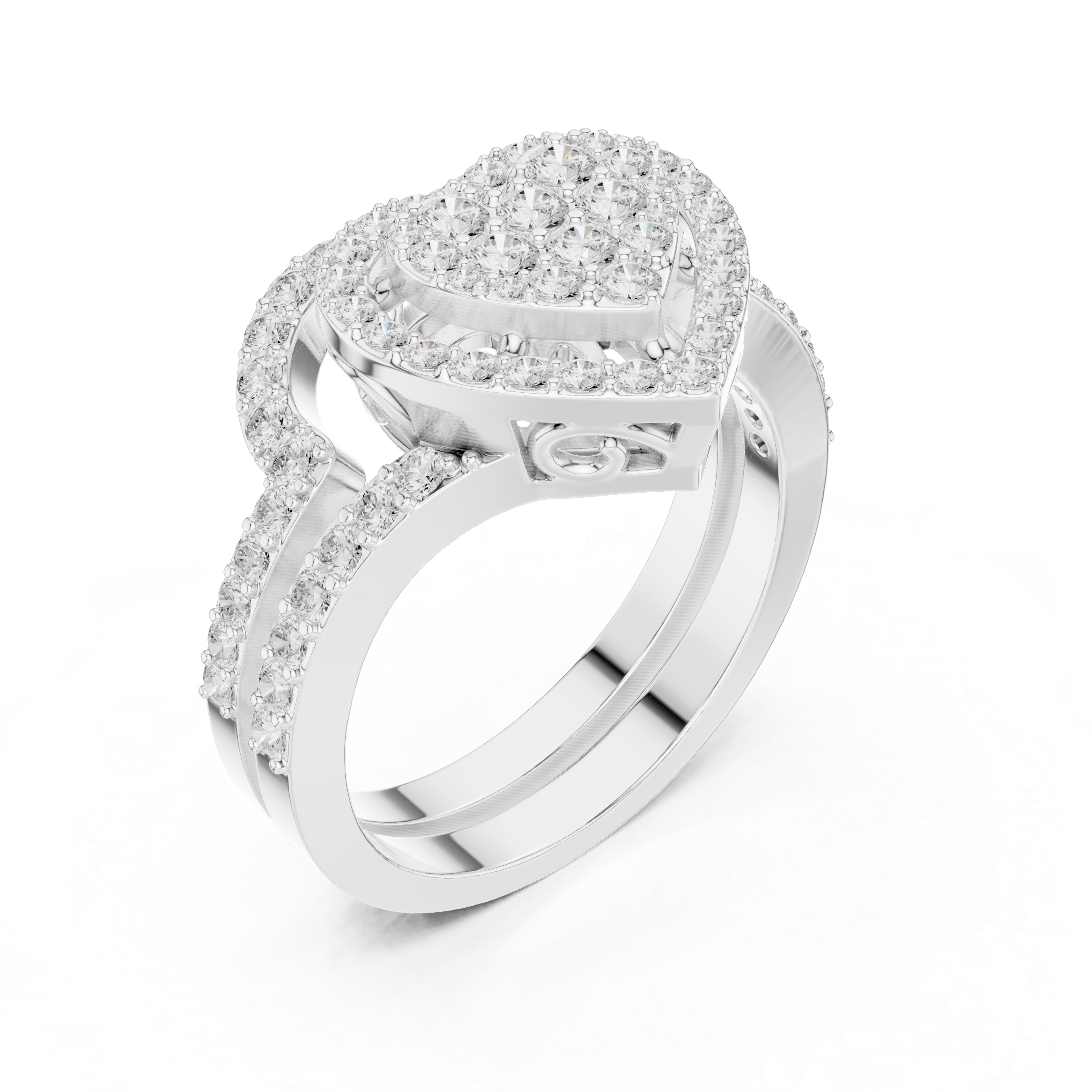 Double Heart Diamond Bridal Ring Set