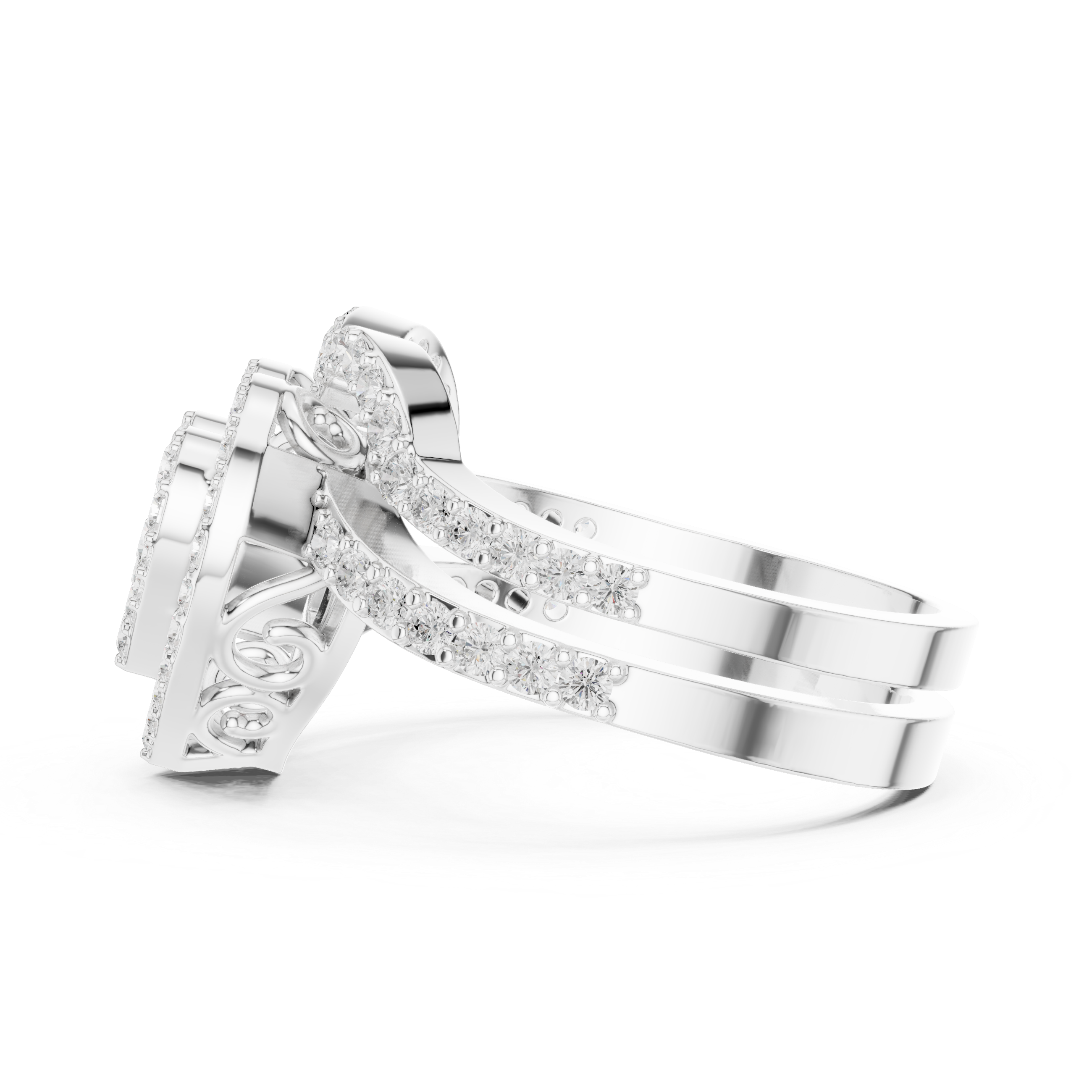 Double Heart Diamond Bridal Ring Set