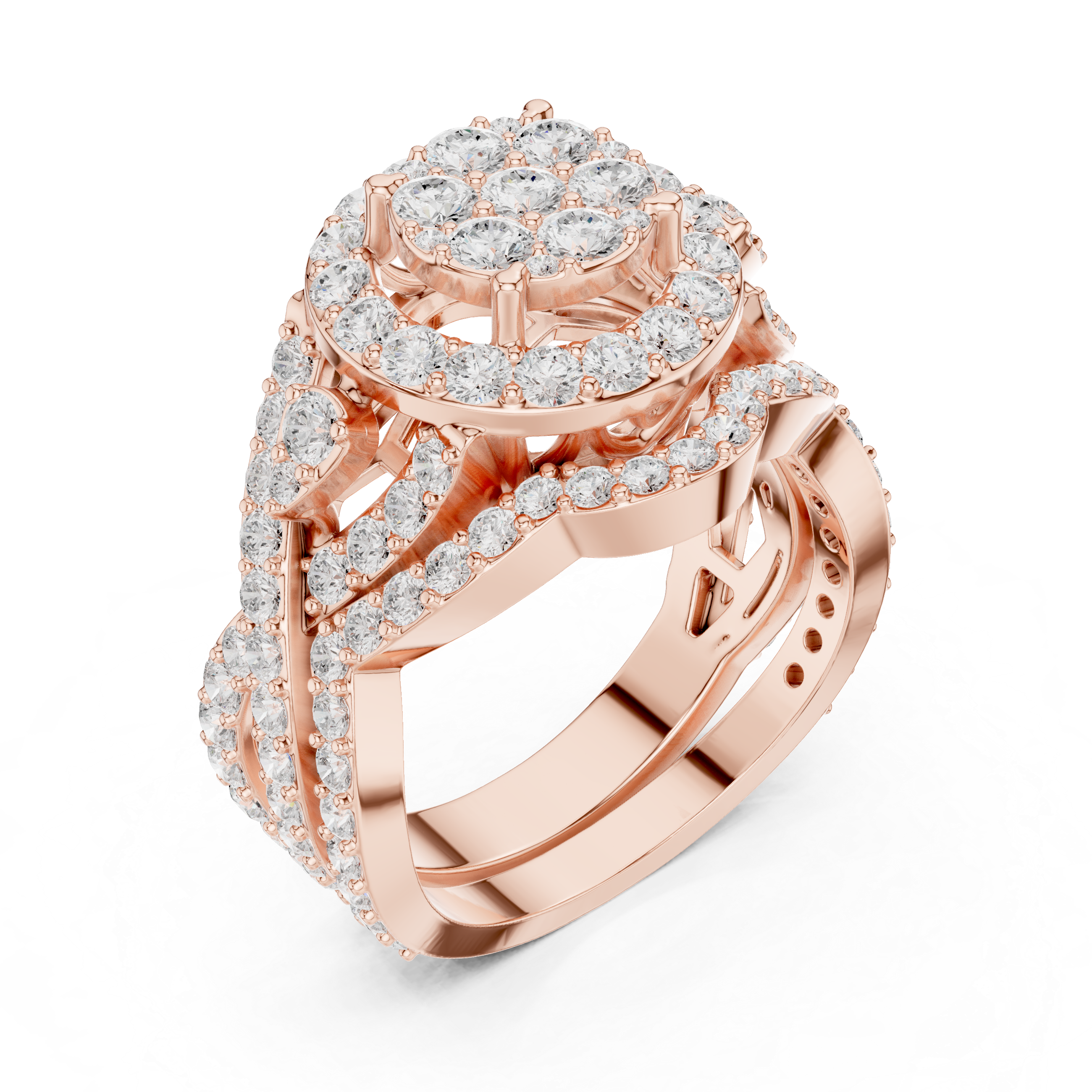 Twisted Double Halo Diamond Engagement Ring