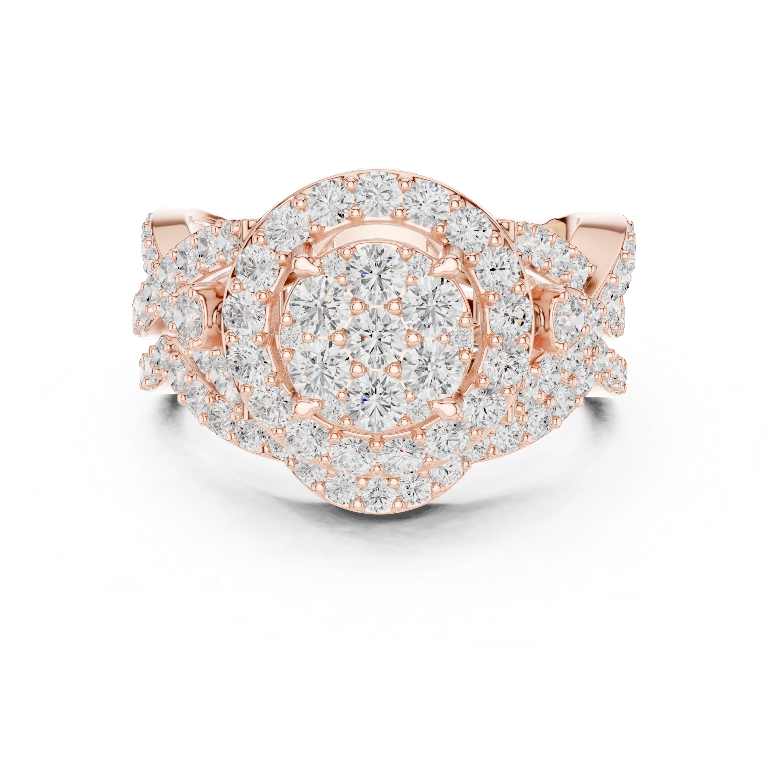 Twisted Double Halo Diamond Engagement Ring