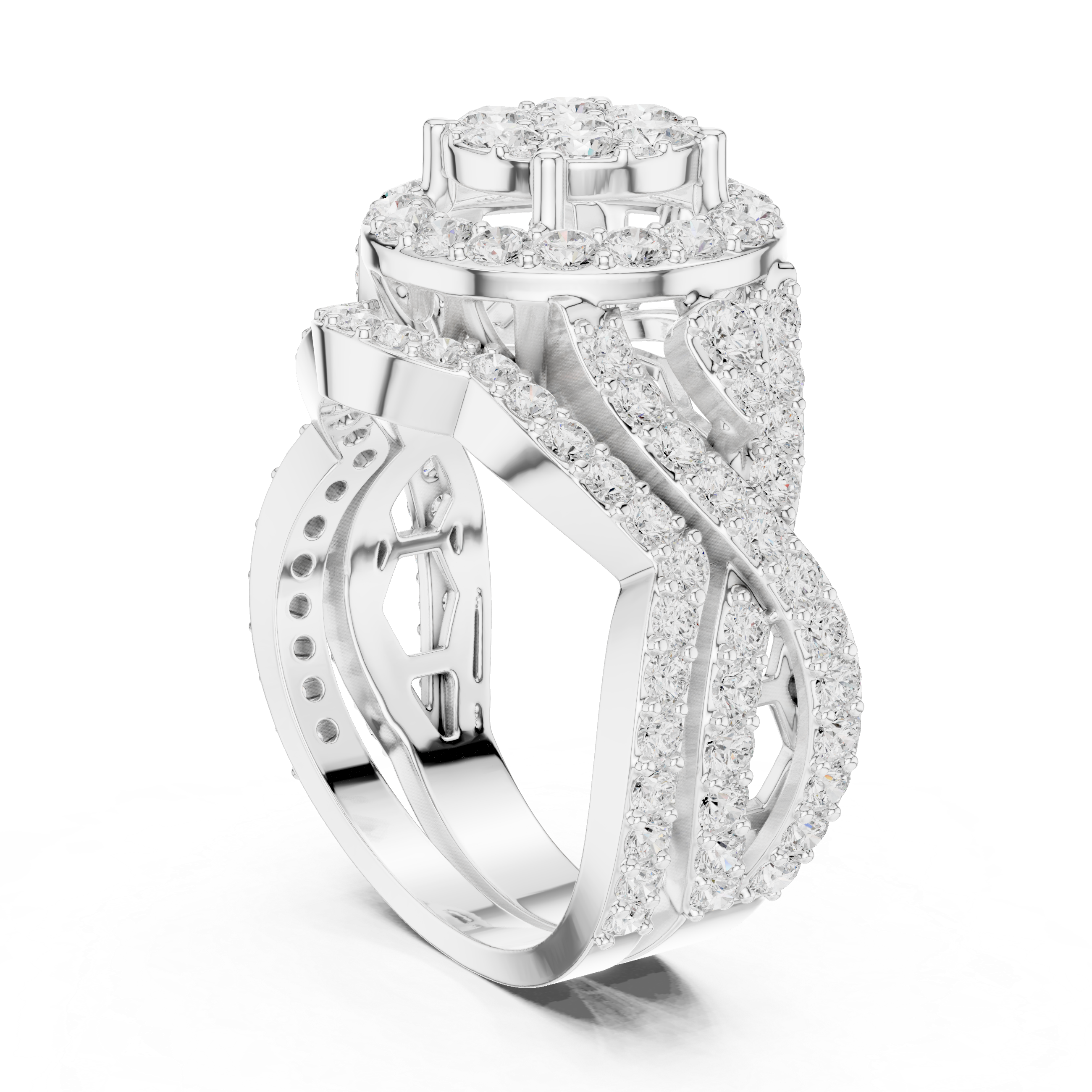 Twisted Double Halo Diamond Engagement Ring
