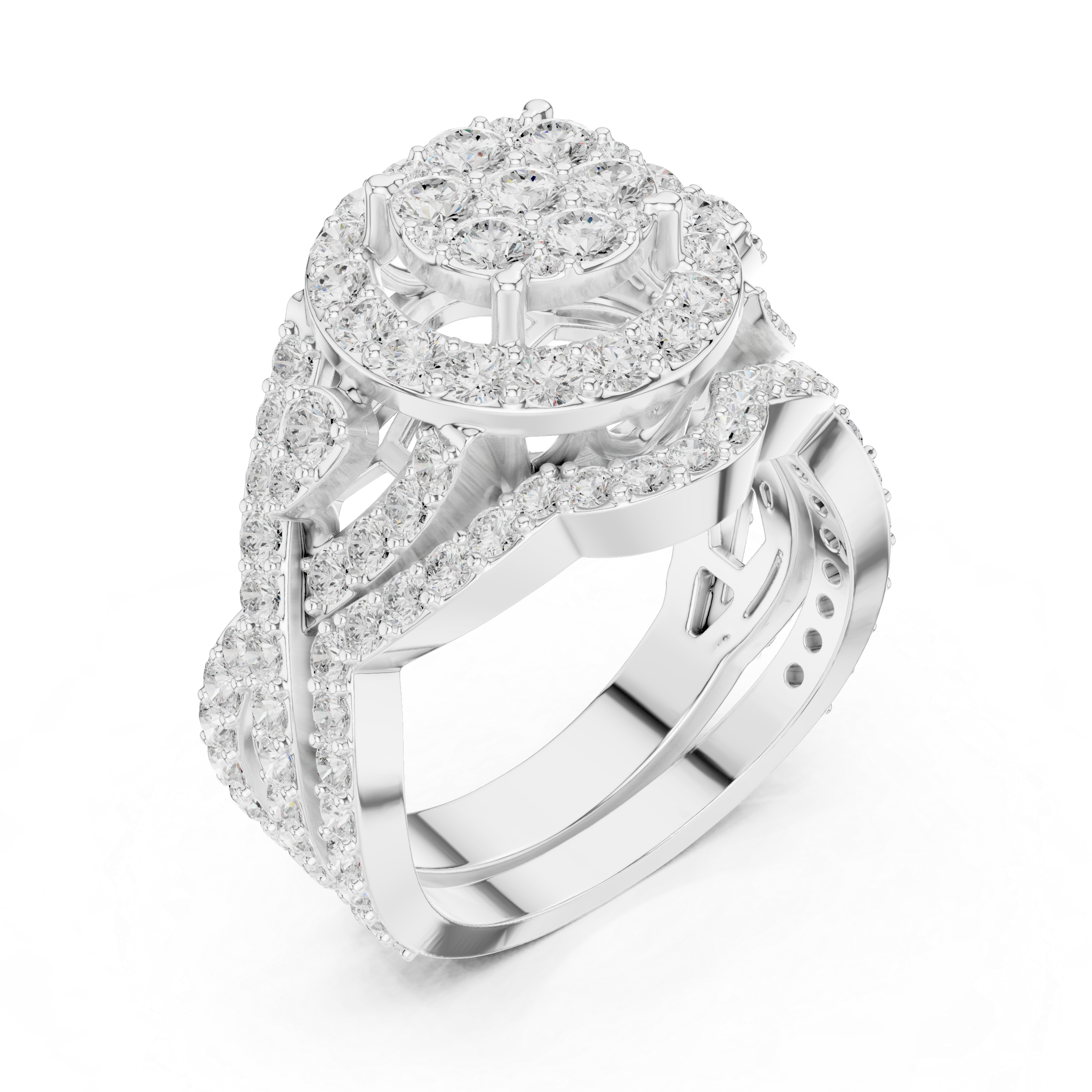 Twisted Double Halo Diamond Engagement Ring