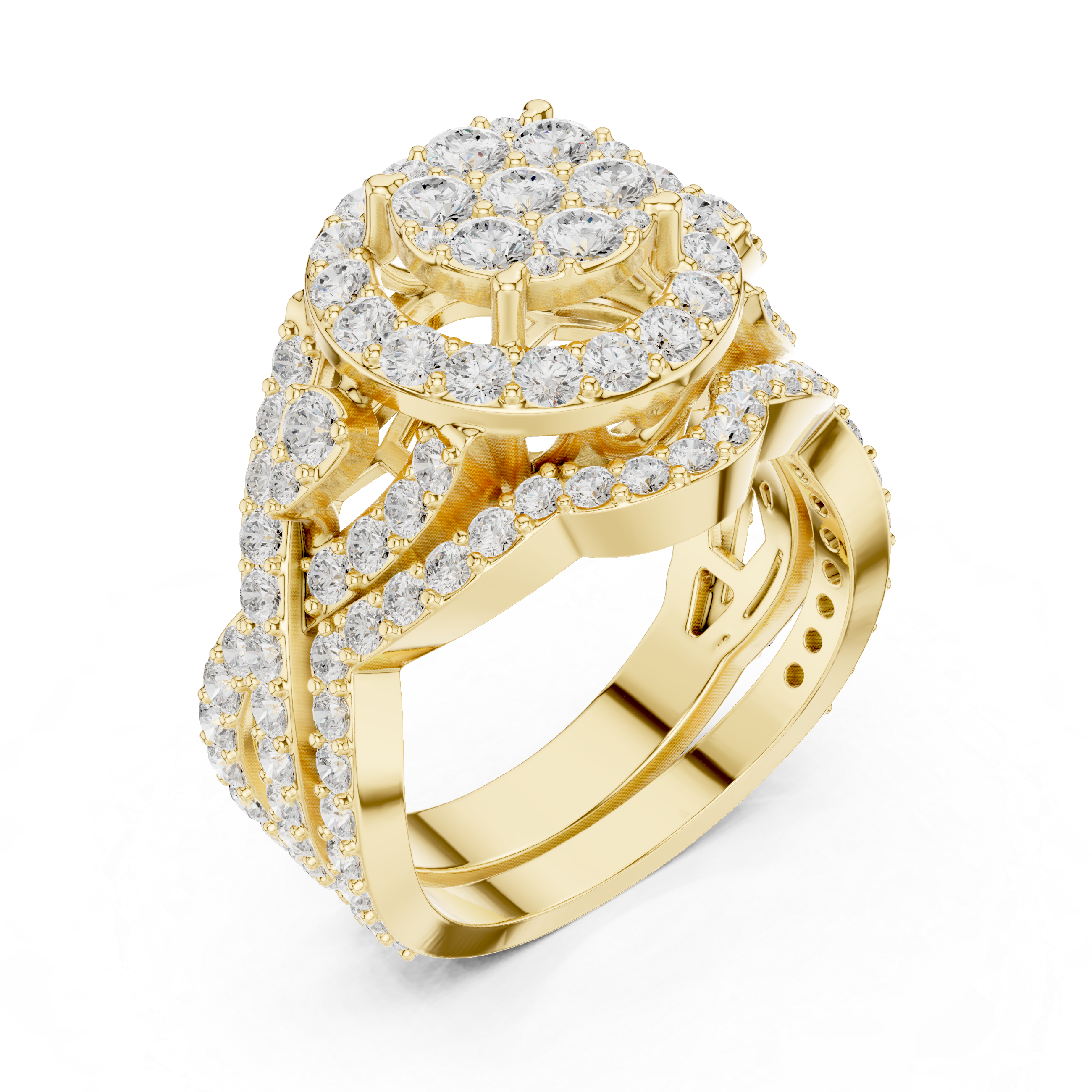 Twisted Double Halo Diamond Engagement Ring