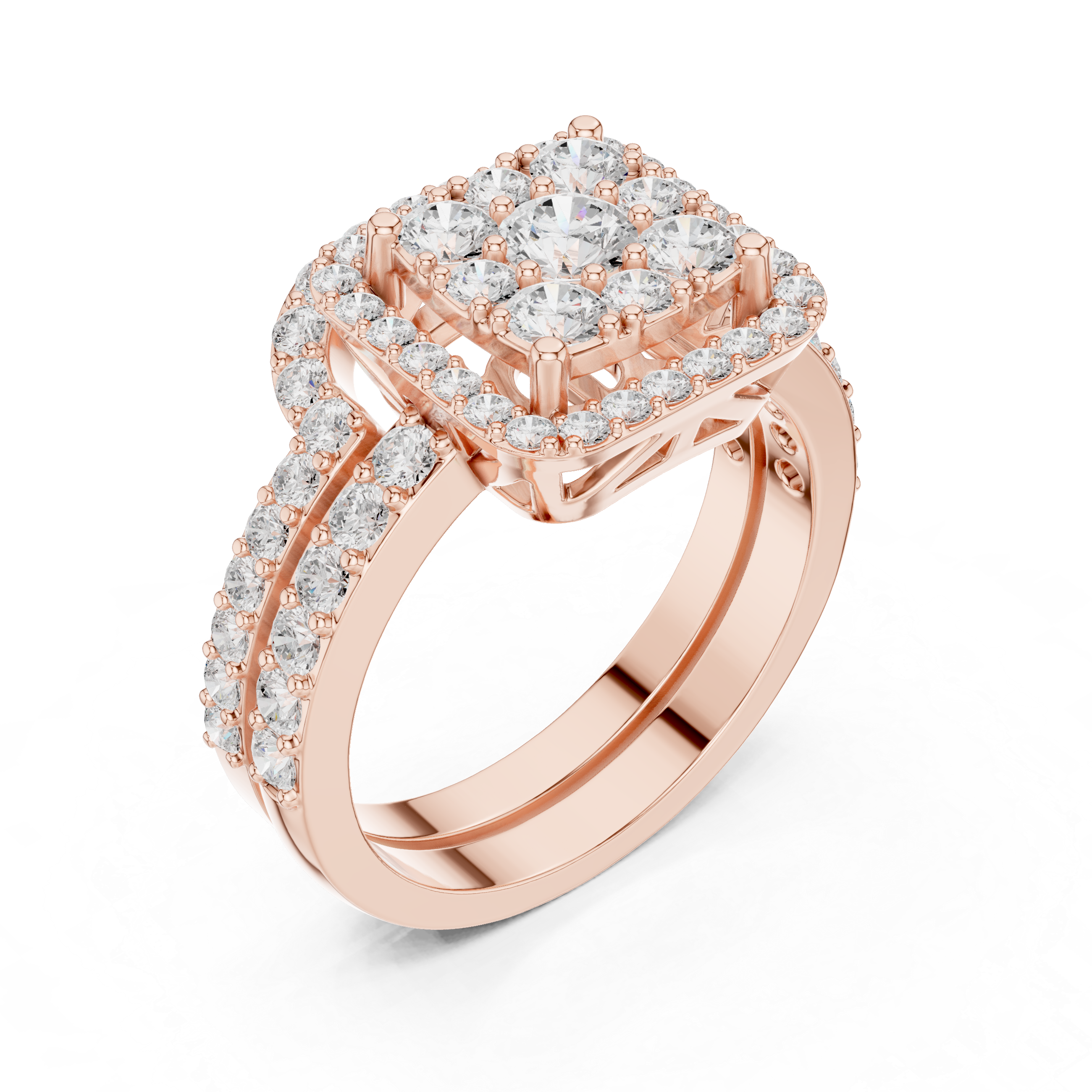 Double Band Cushion Halo Diamond Ring