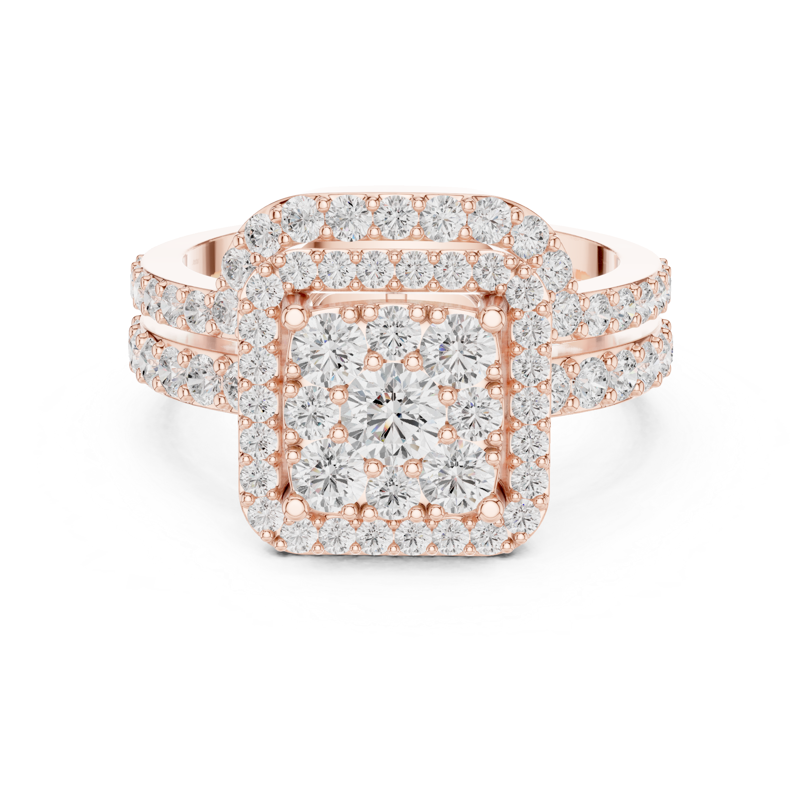 Double Band Cushion Halo Diamond Ring