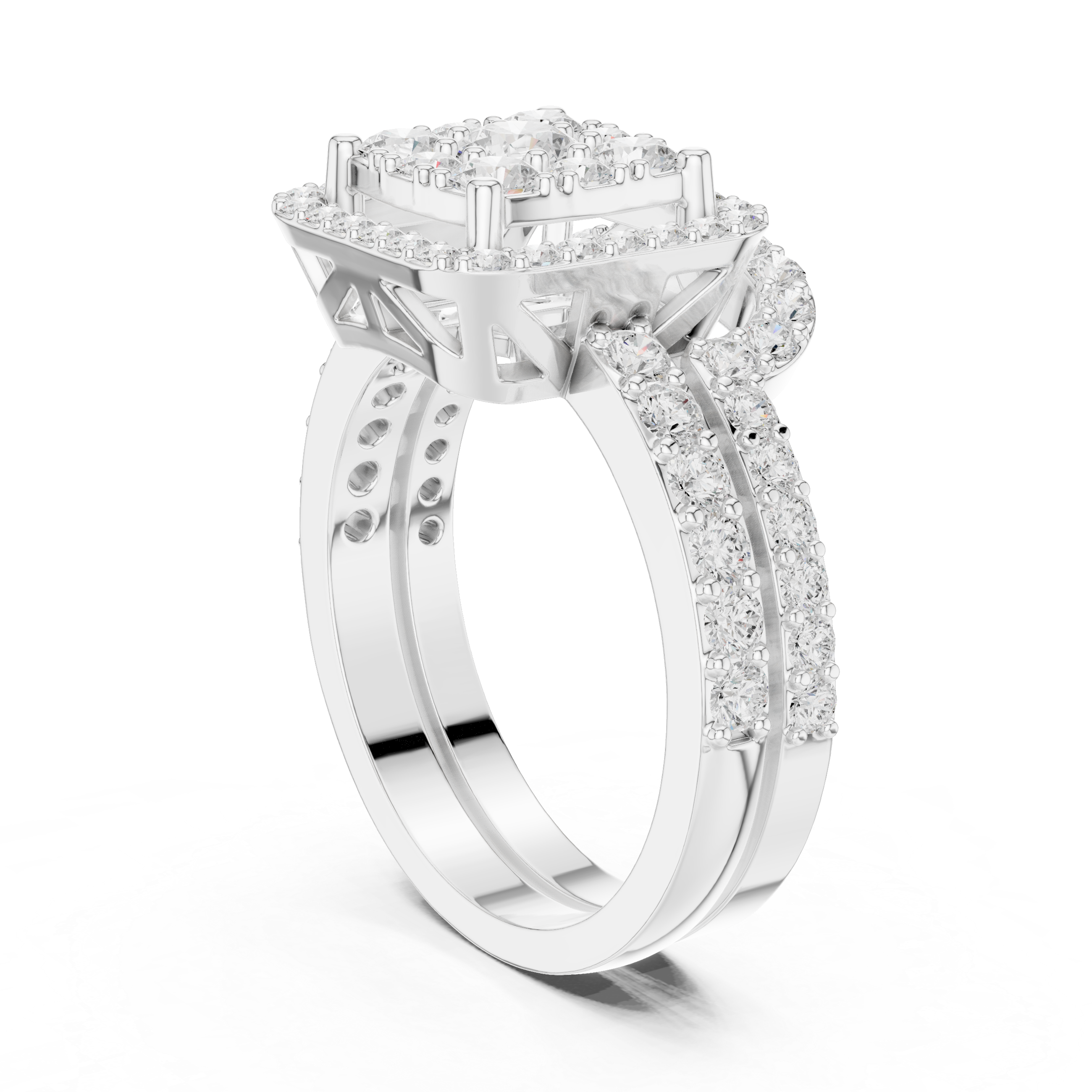 Double Band Cushion Halo Diamond Ring