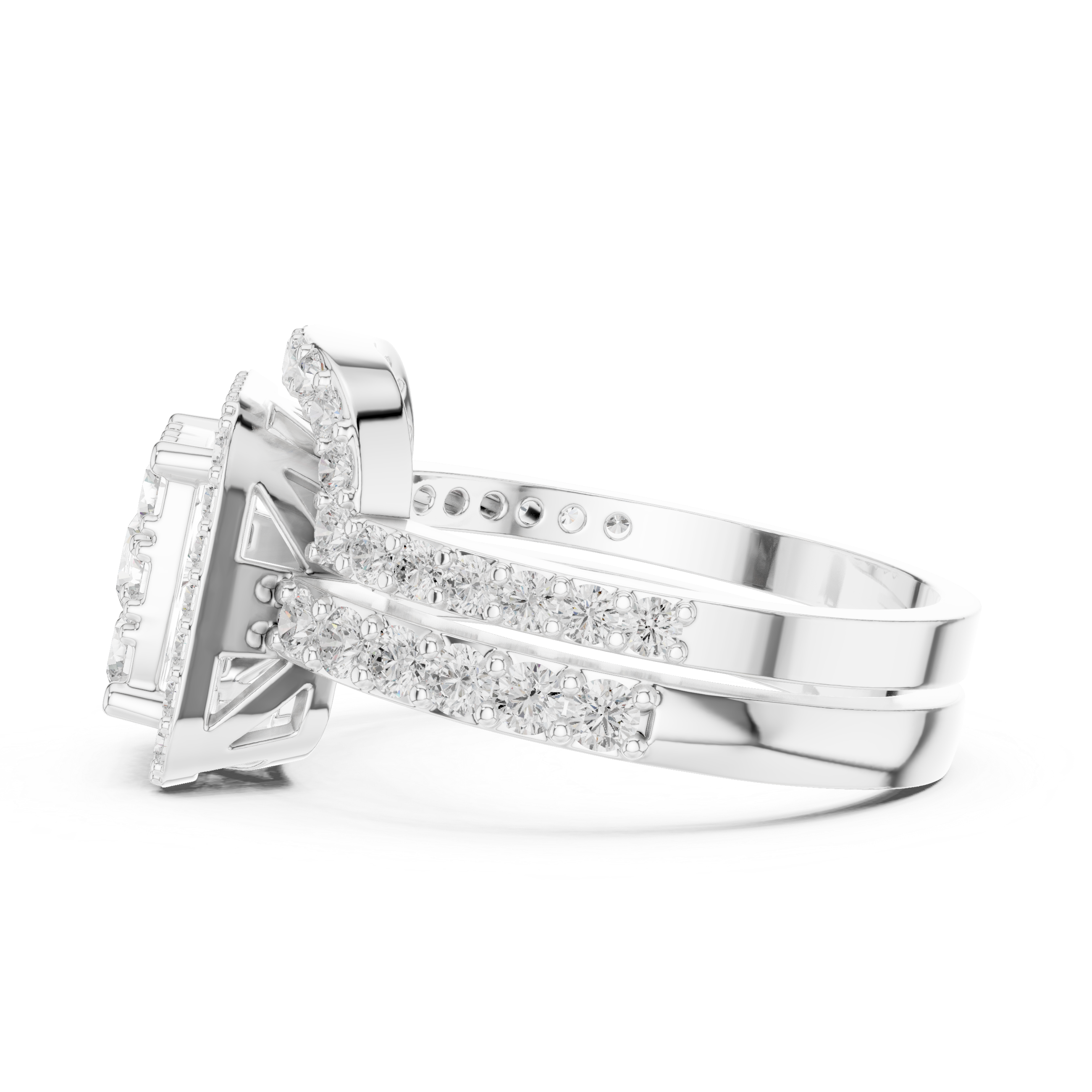 Double Band Cushion Halo Diamond Ring