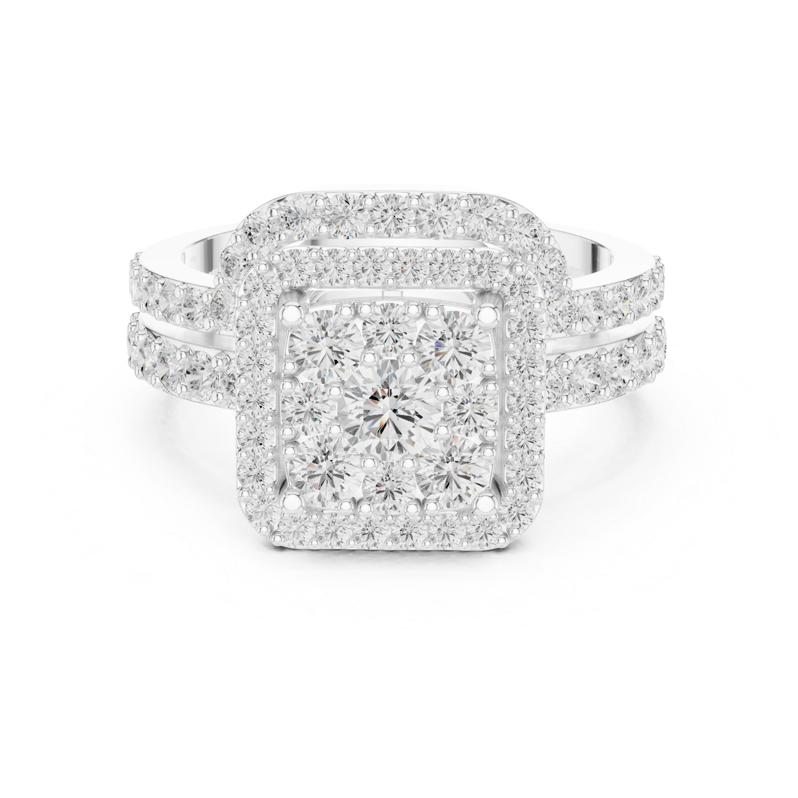 Double Band Cushion Halo Diamond Ring