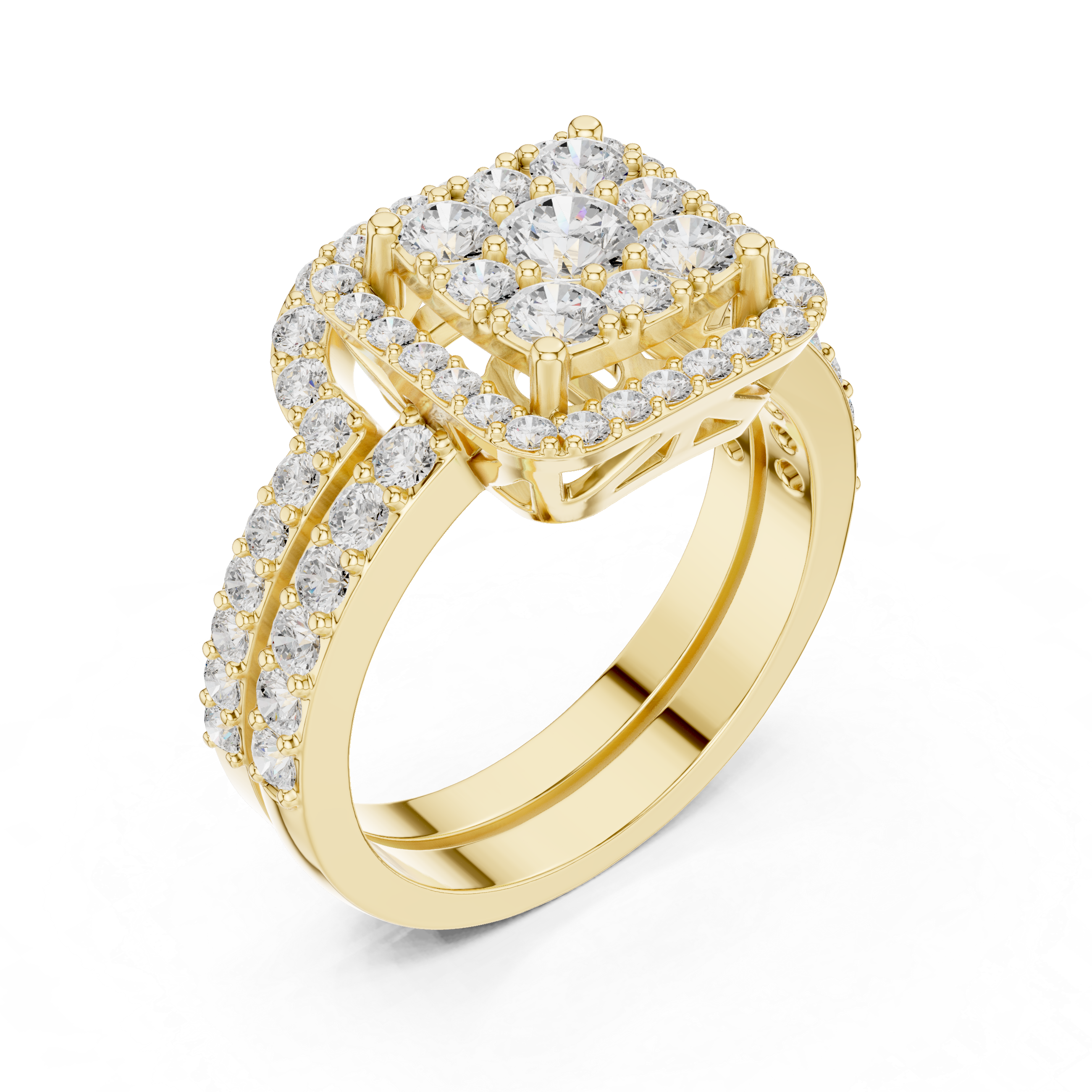 Double Band Cushion Halo Diamond Ring