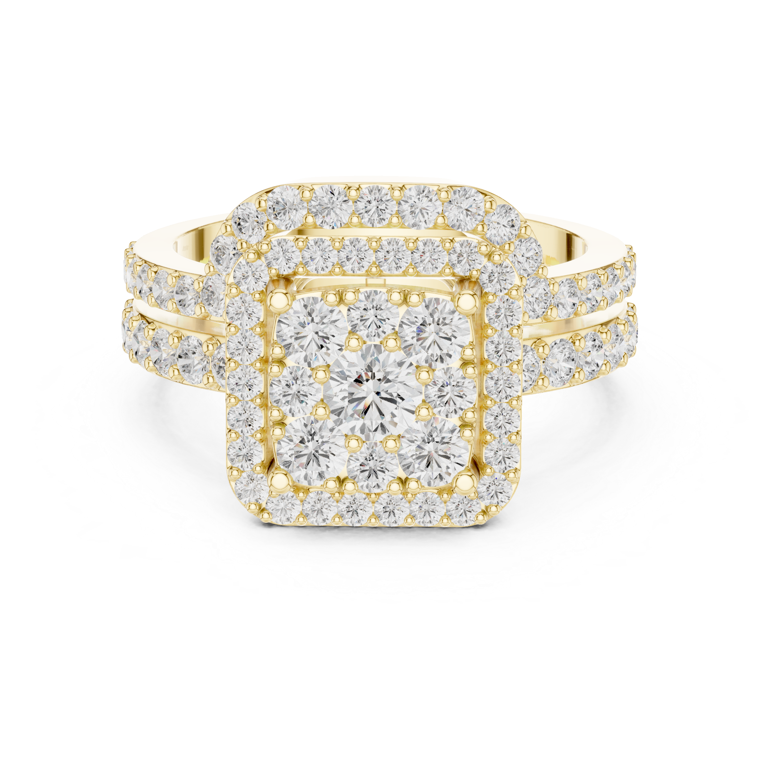 Double Band Cushion Halo Diamond Ring